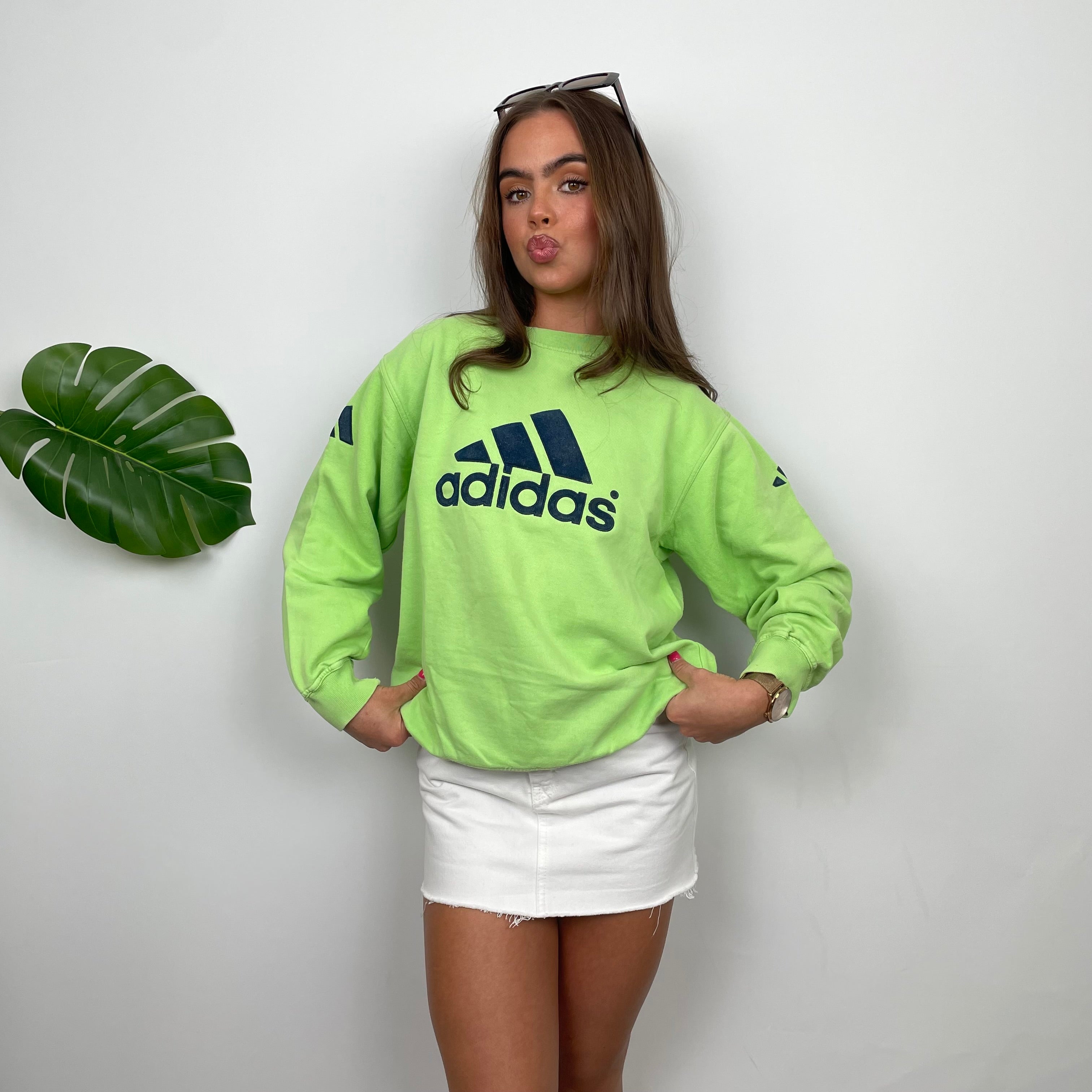 Adidas RARE Green Embroidered Spell Out Sweatshirt (S)