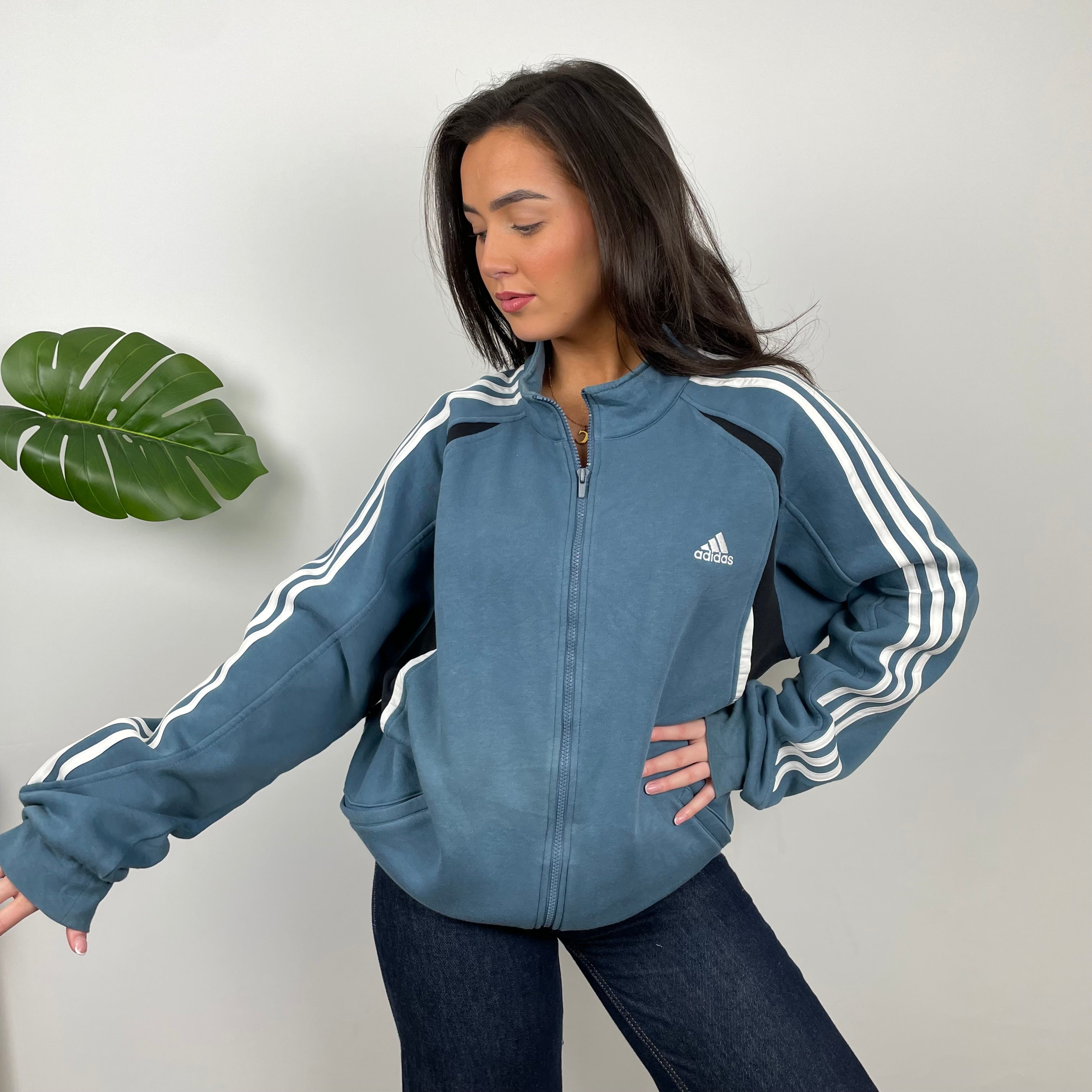 Adidas RARE Baby Blue Embroidered Spell Out Zip Up Hoodie Jacket (XL)