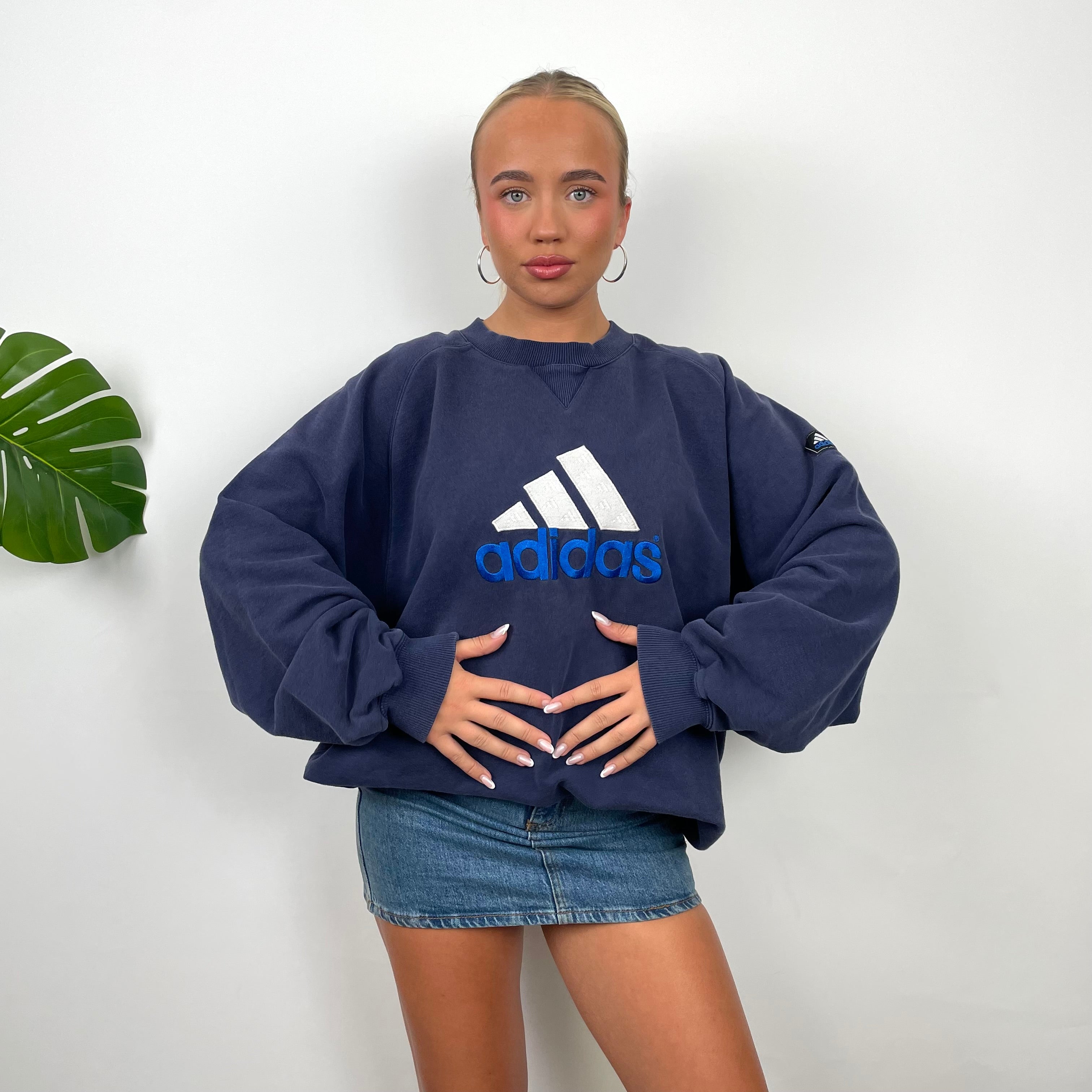 Adidas Navy Embroidered Spell Out Sweatshirt (L)