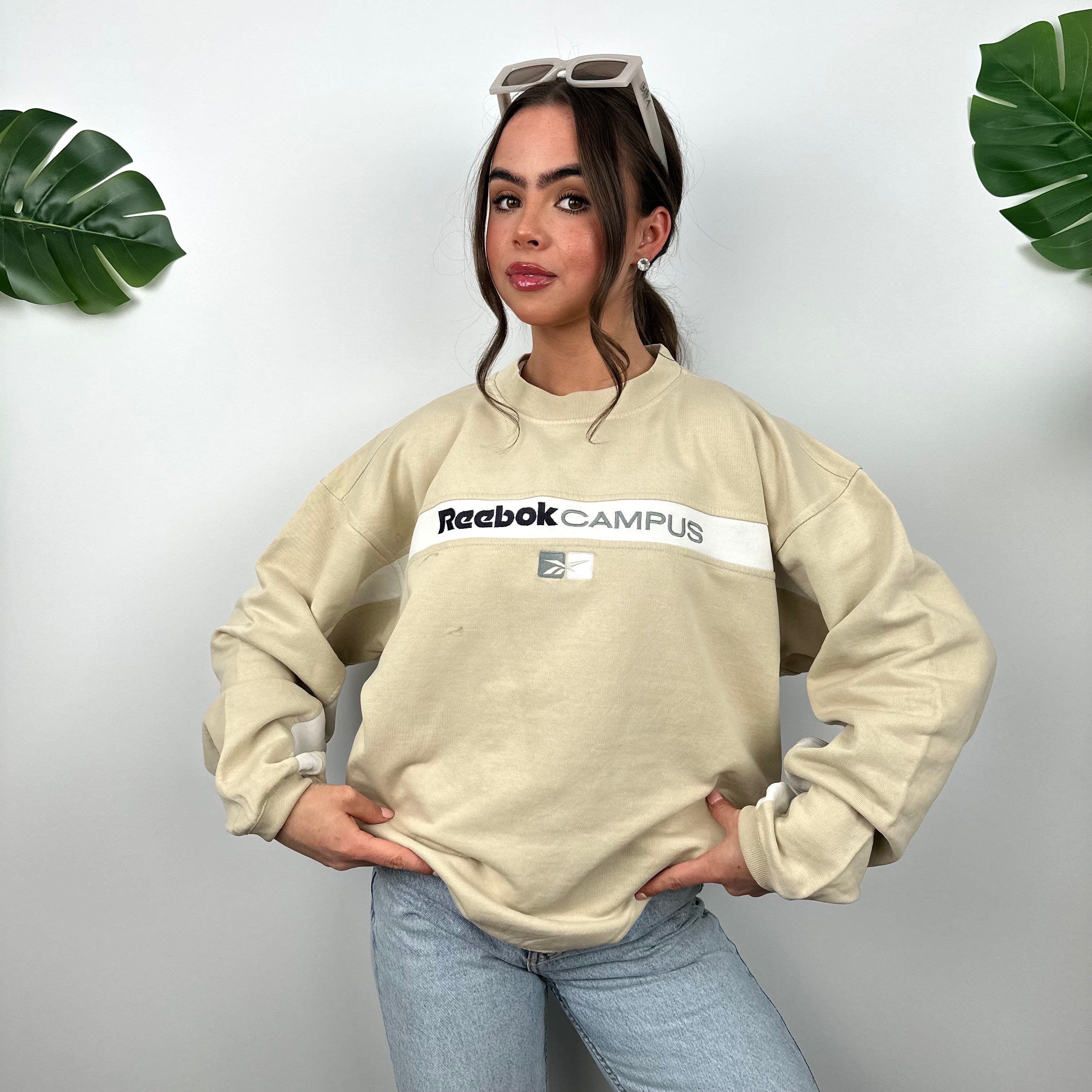 Reebok Cream Embroidered Spell Out Sweatshirt (M)