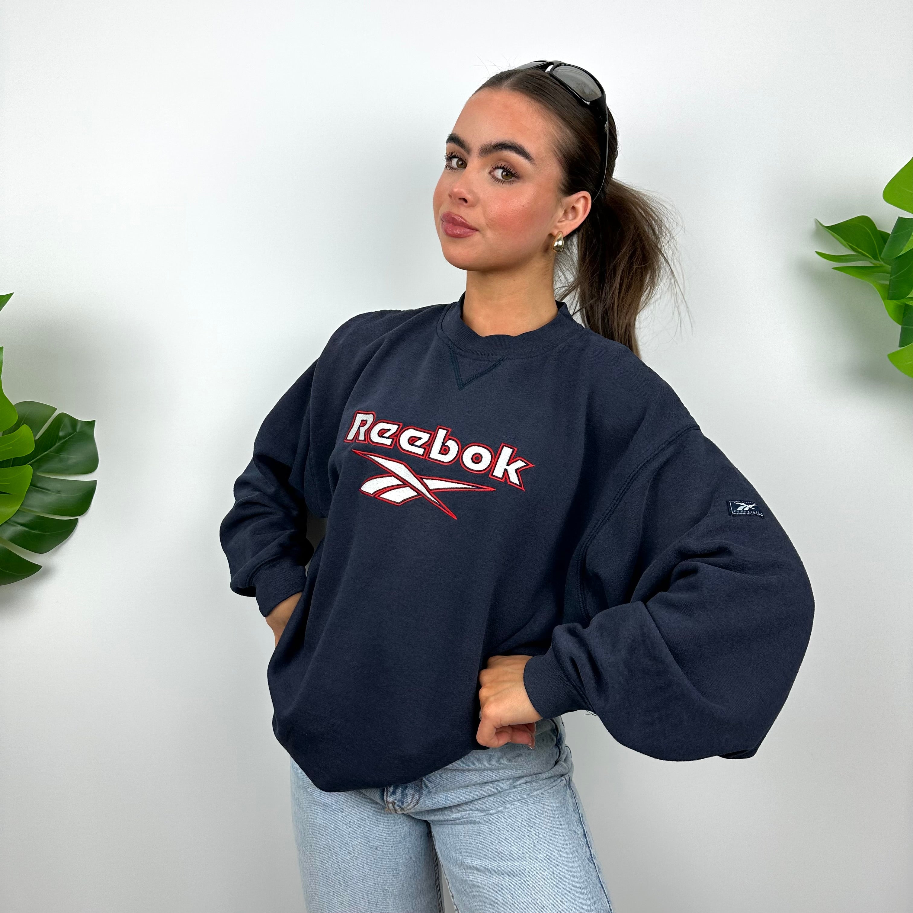 Reebok Navy Embroidered Spell Out Sweatshirt (M)