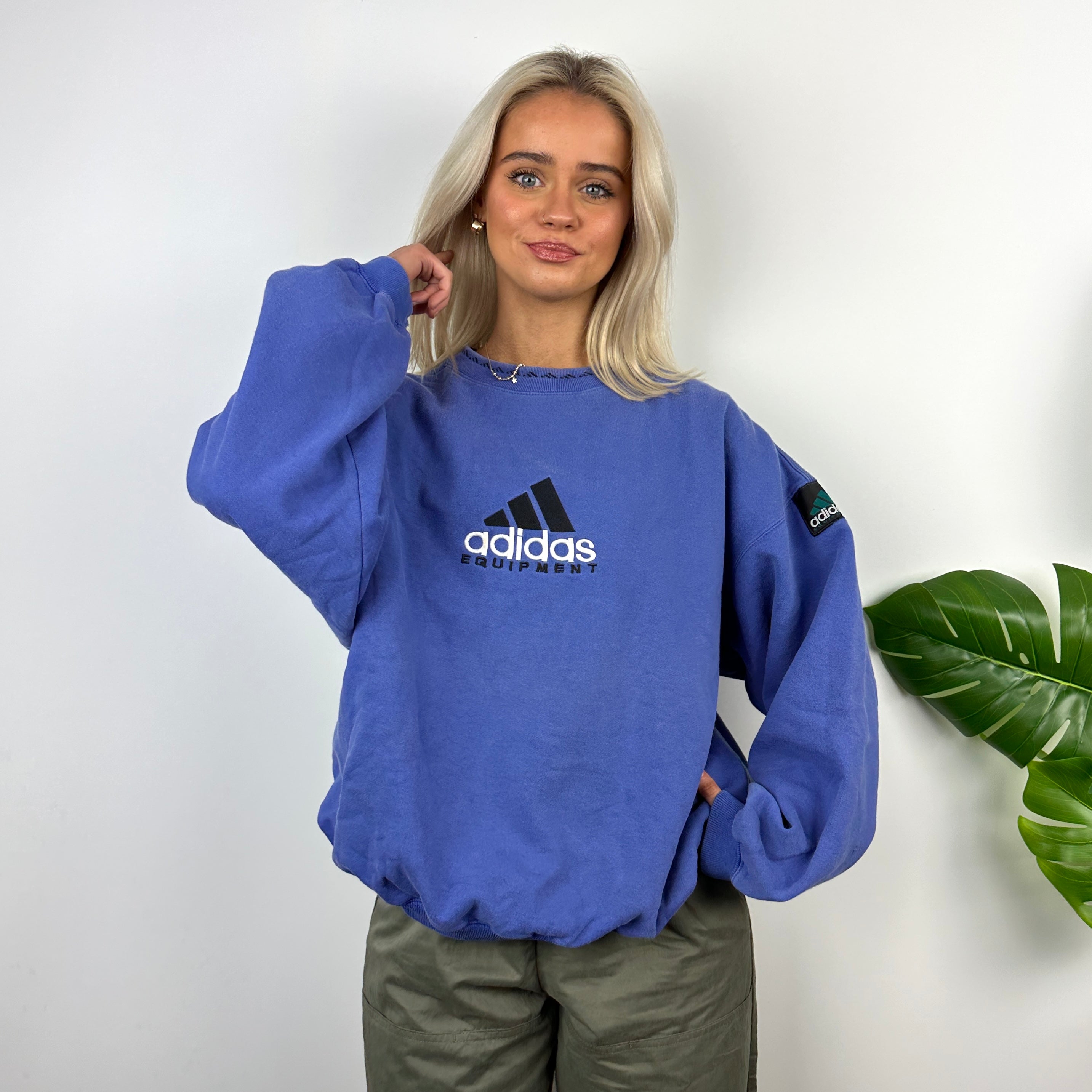 Adidas Equipment RARE Blue Embroidered Spell Out Sweatshirt (L)