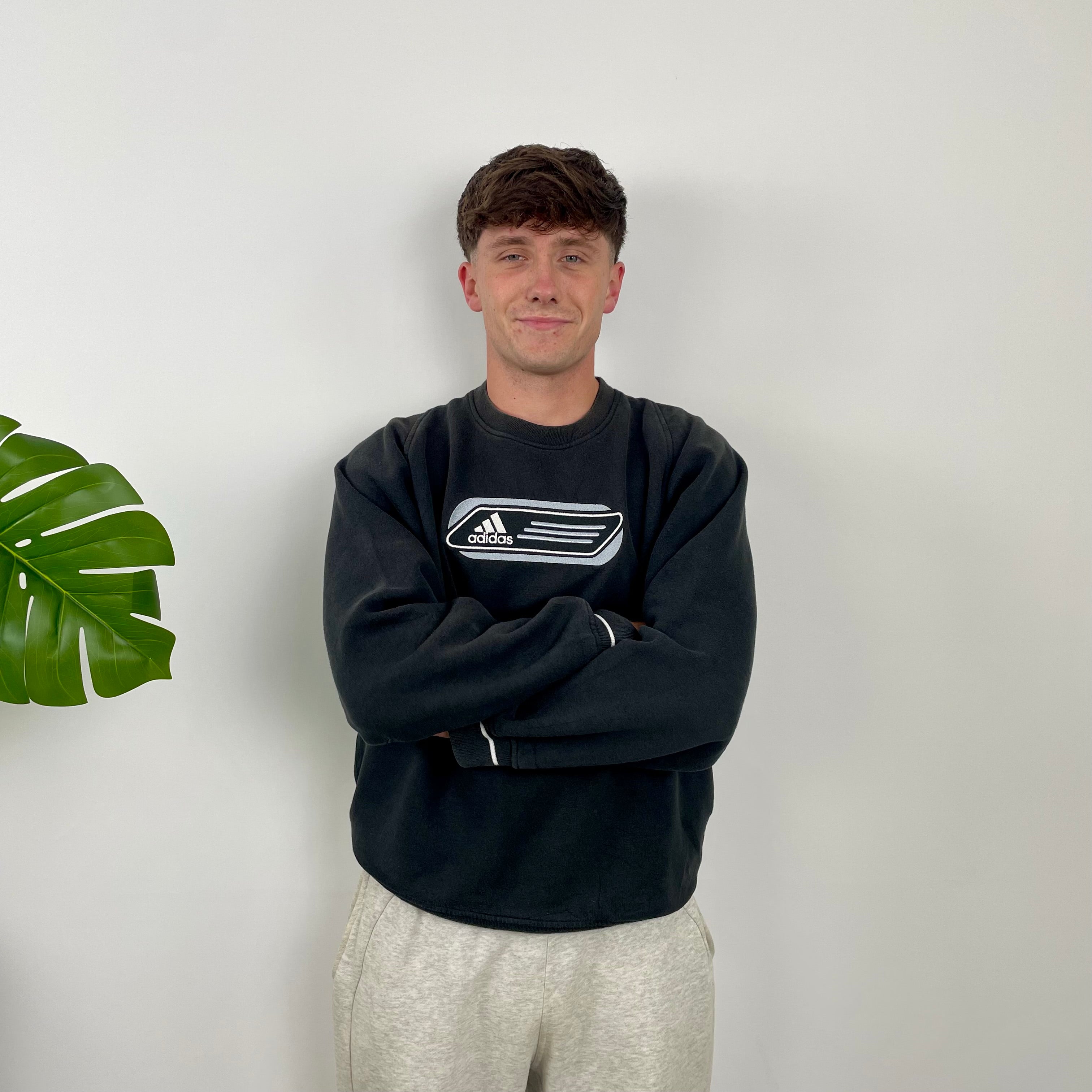 Adidas Black Embroidered Spell Out Sweatshirt (M)