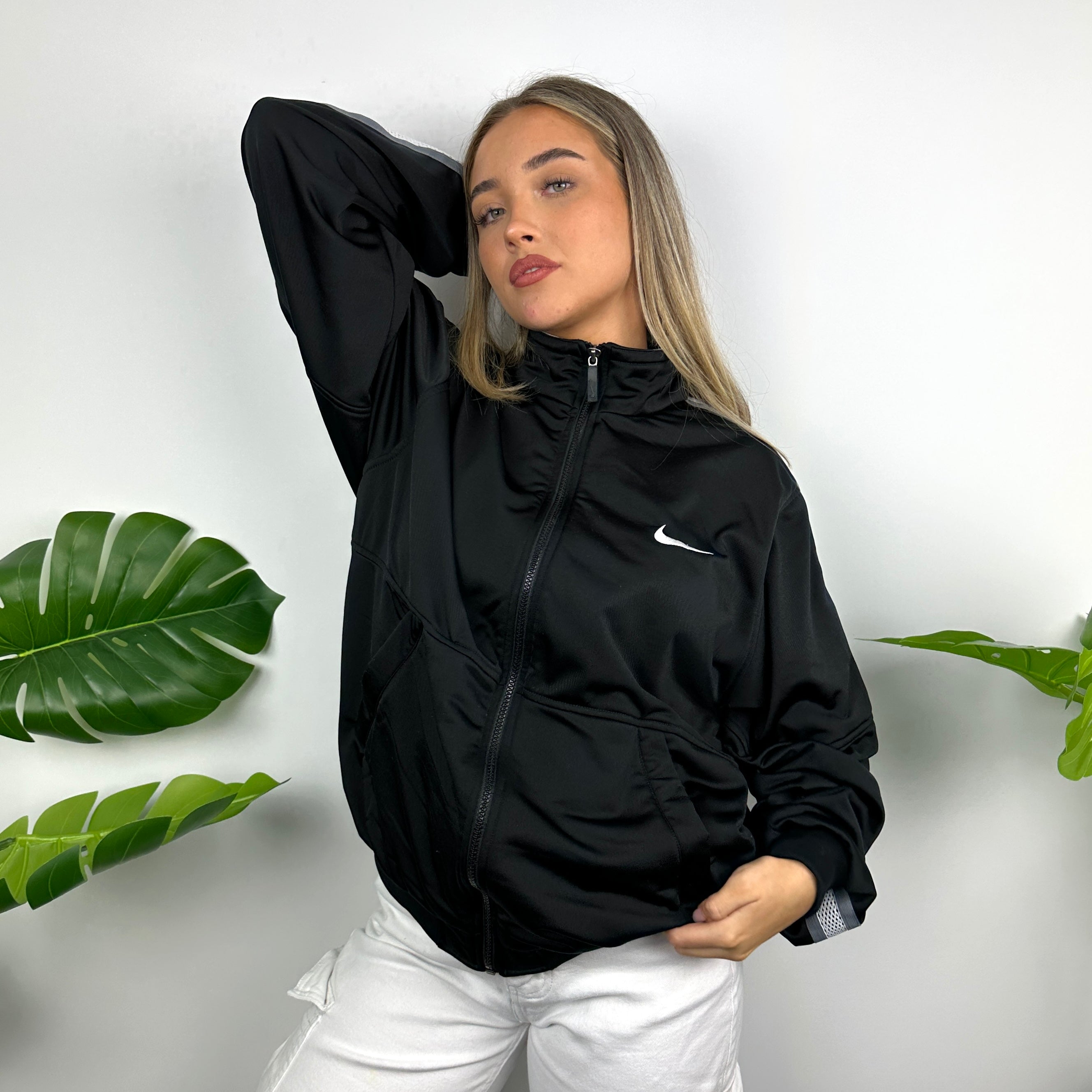 Nike Black Embroidered Swoosh Zip Up Track Jacket (M)