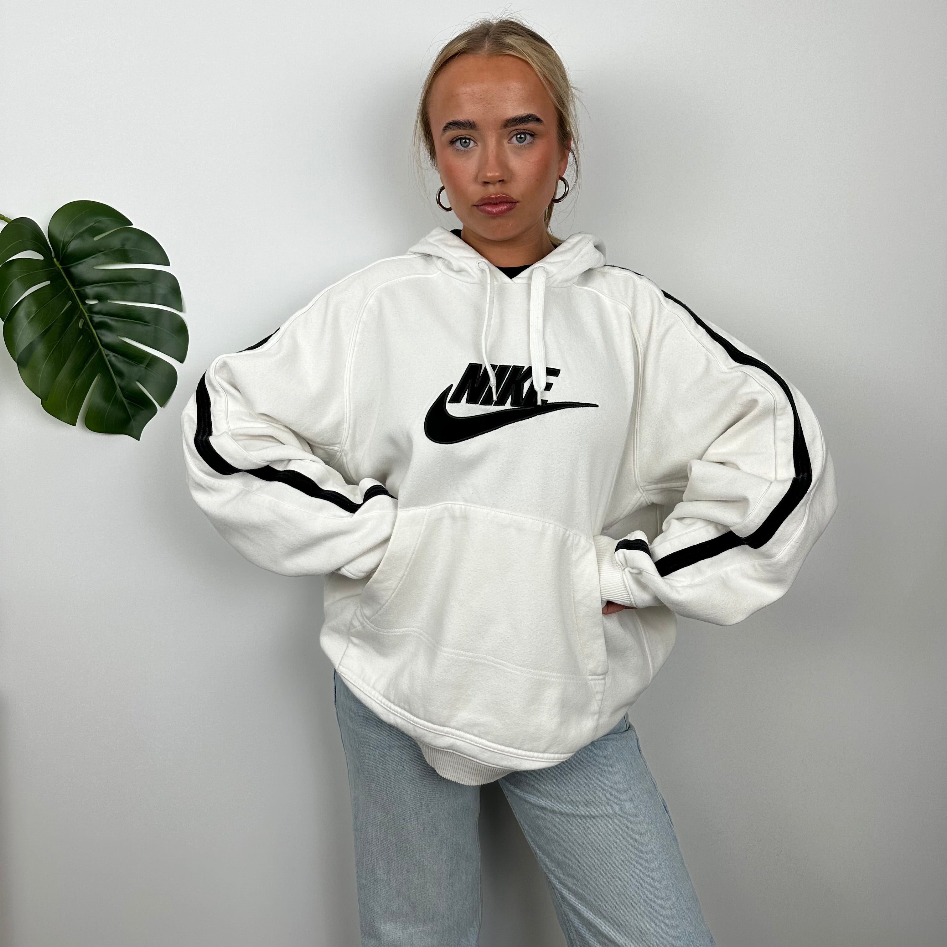 Nike RARE White Embroidered Spell out Hoodie (XL)