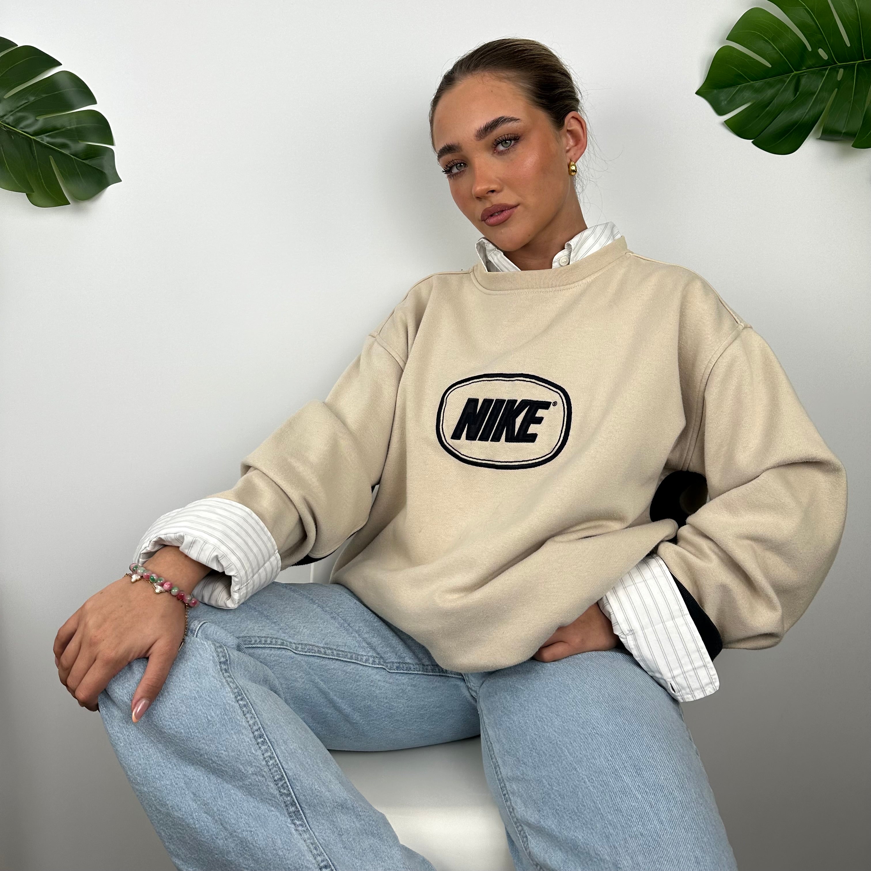 Nike Cream Embroidered Spell Out Sweatshirt (XL)