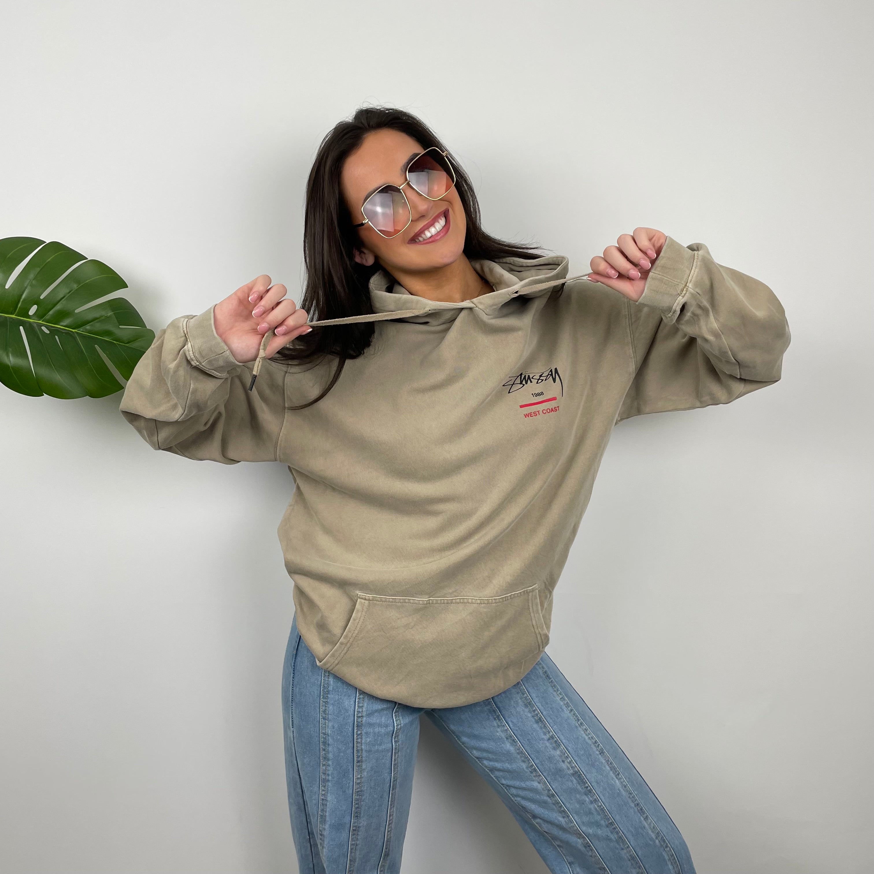Stussy Brown Embroidered Spell Out Hoodie (L)