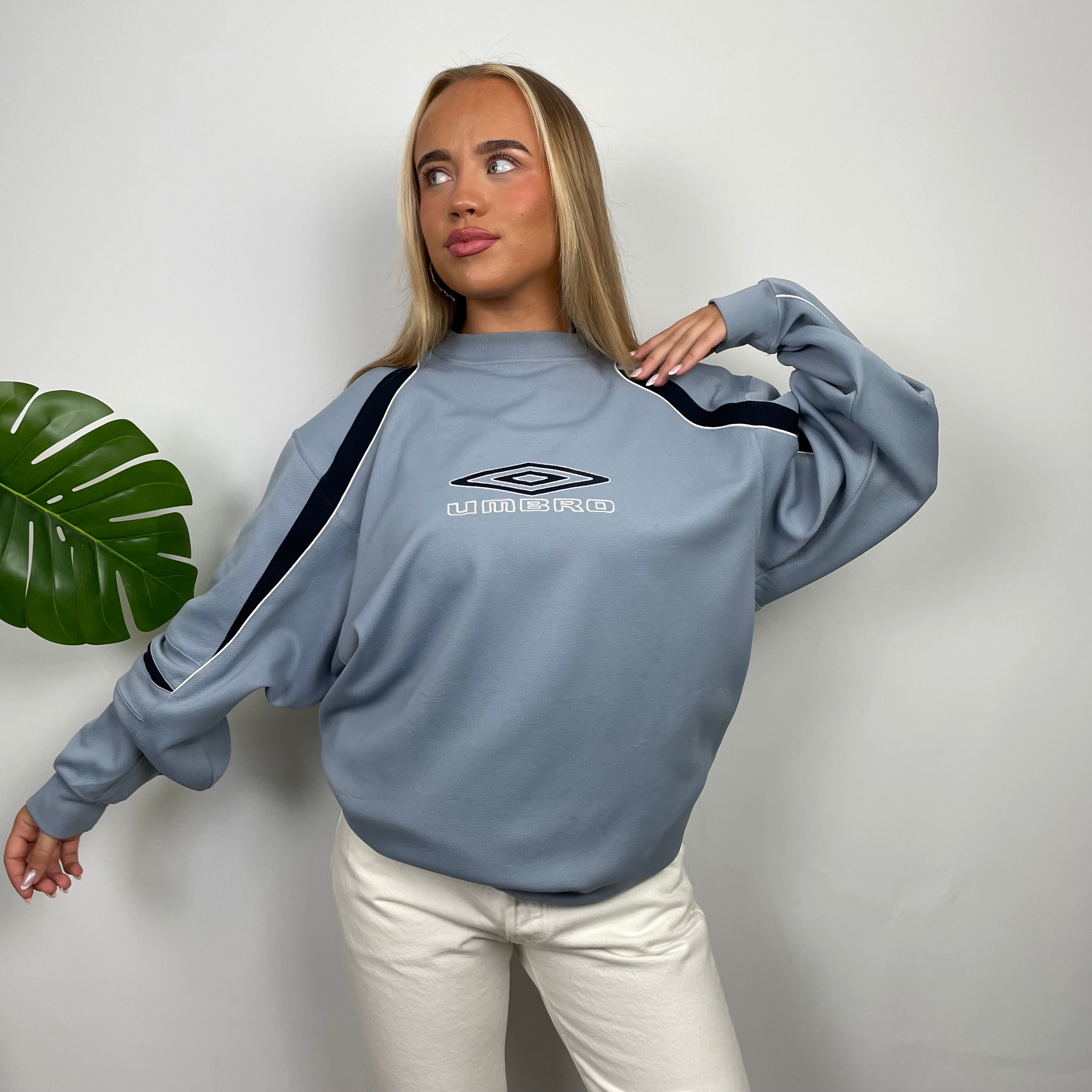 Umbro RARE Baby Blue Embroidered Spell Out Sweatshirt (L)