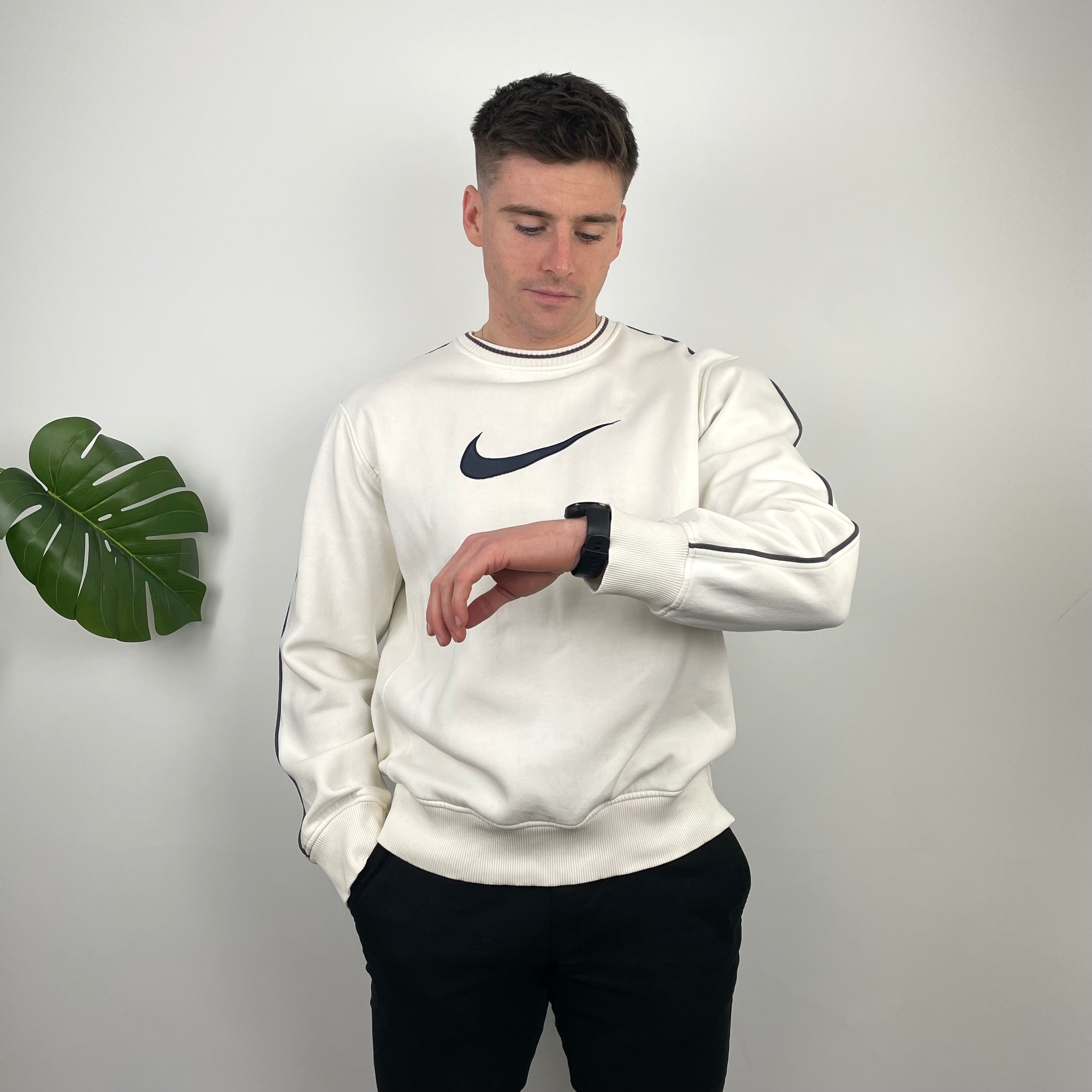 Nike White Embroidered Swoosh Sweatshirt (L)