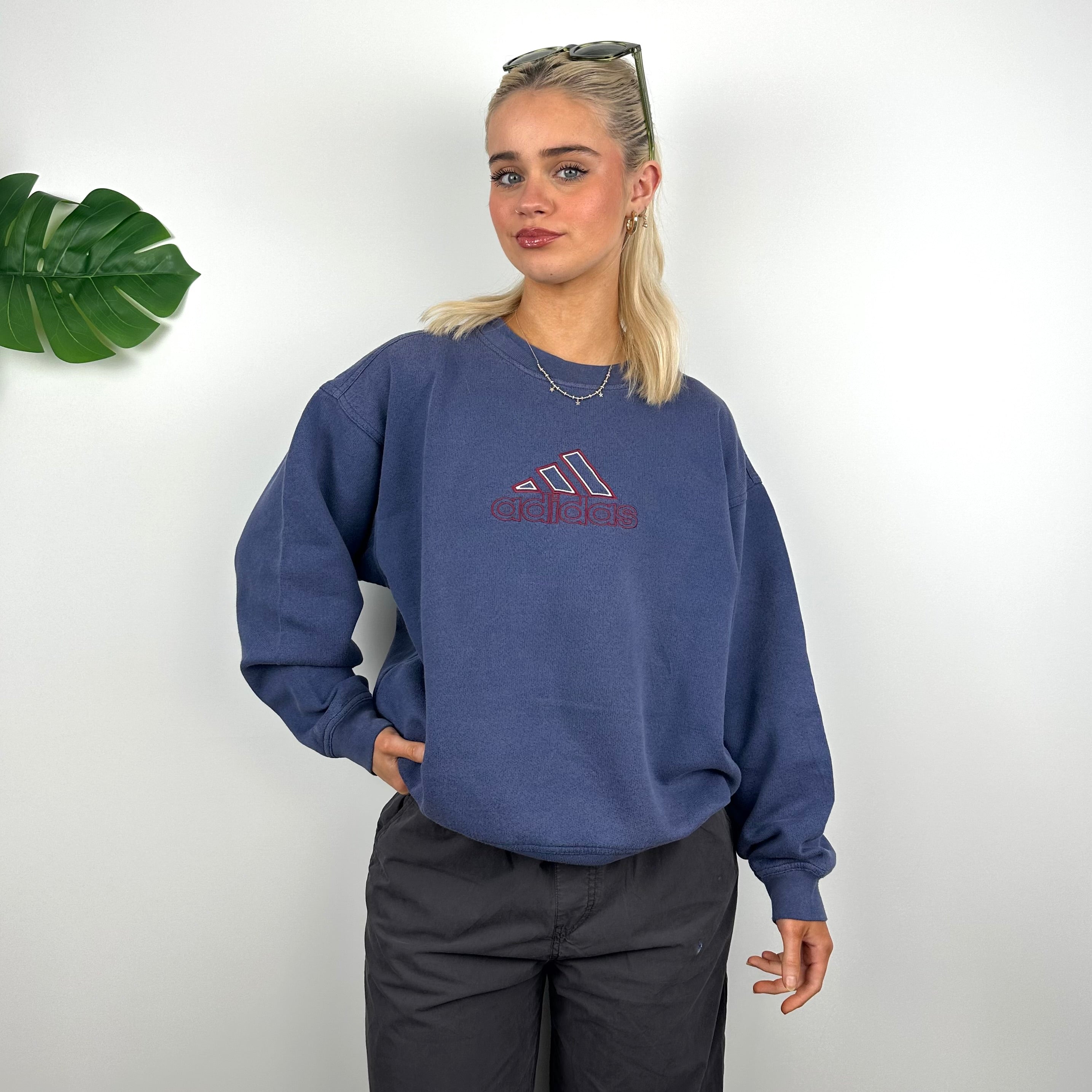 Adidas Navy Embroidered Spell Out Sweatshirt (S)