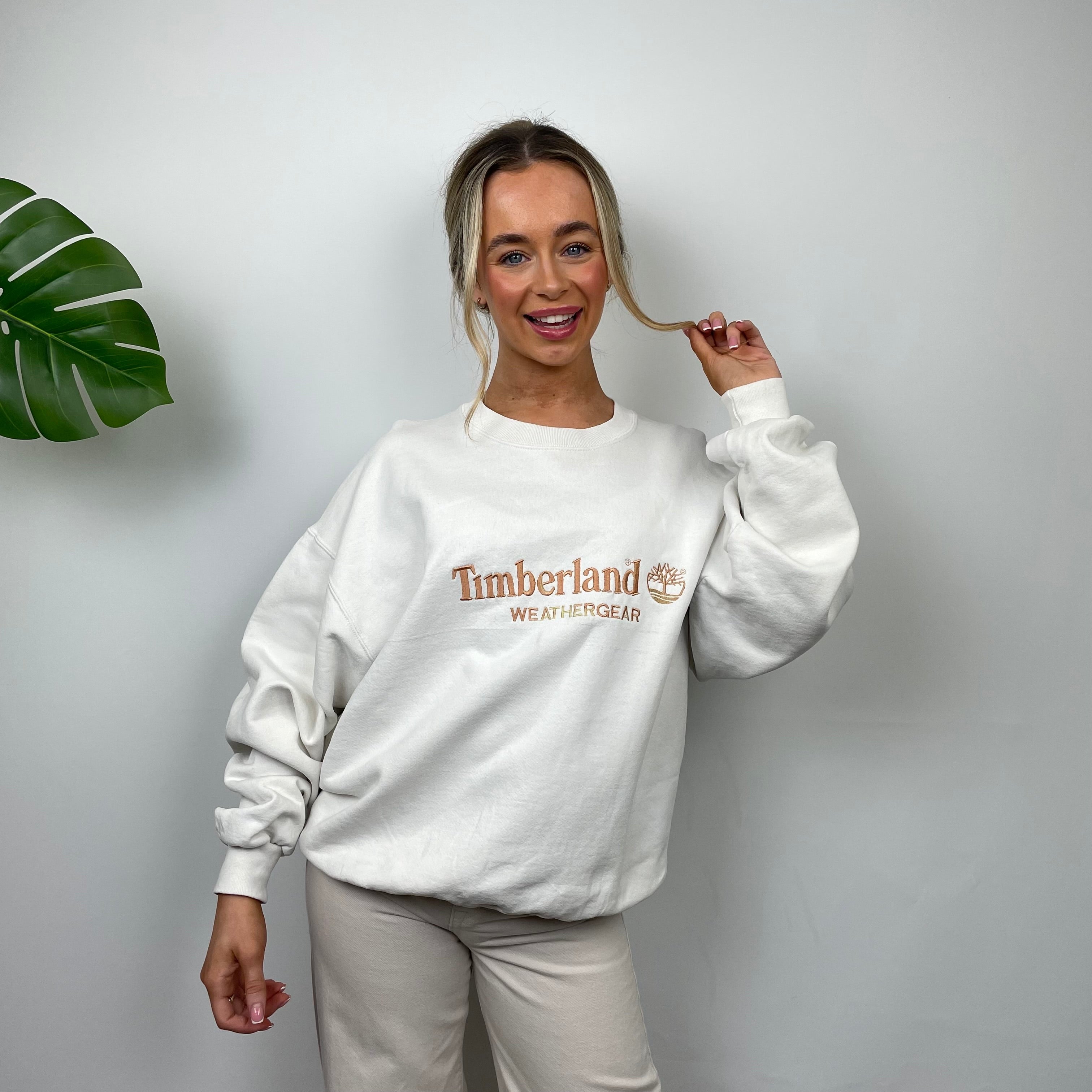 Timberland White Embroidered Spell Out Sweatshirt (L)