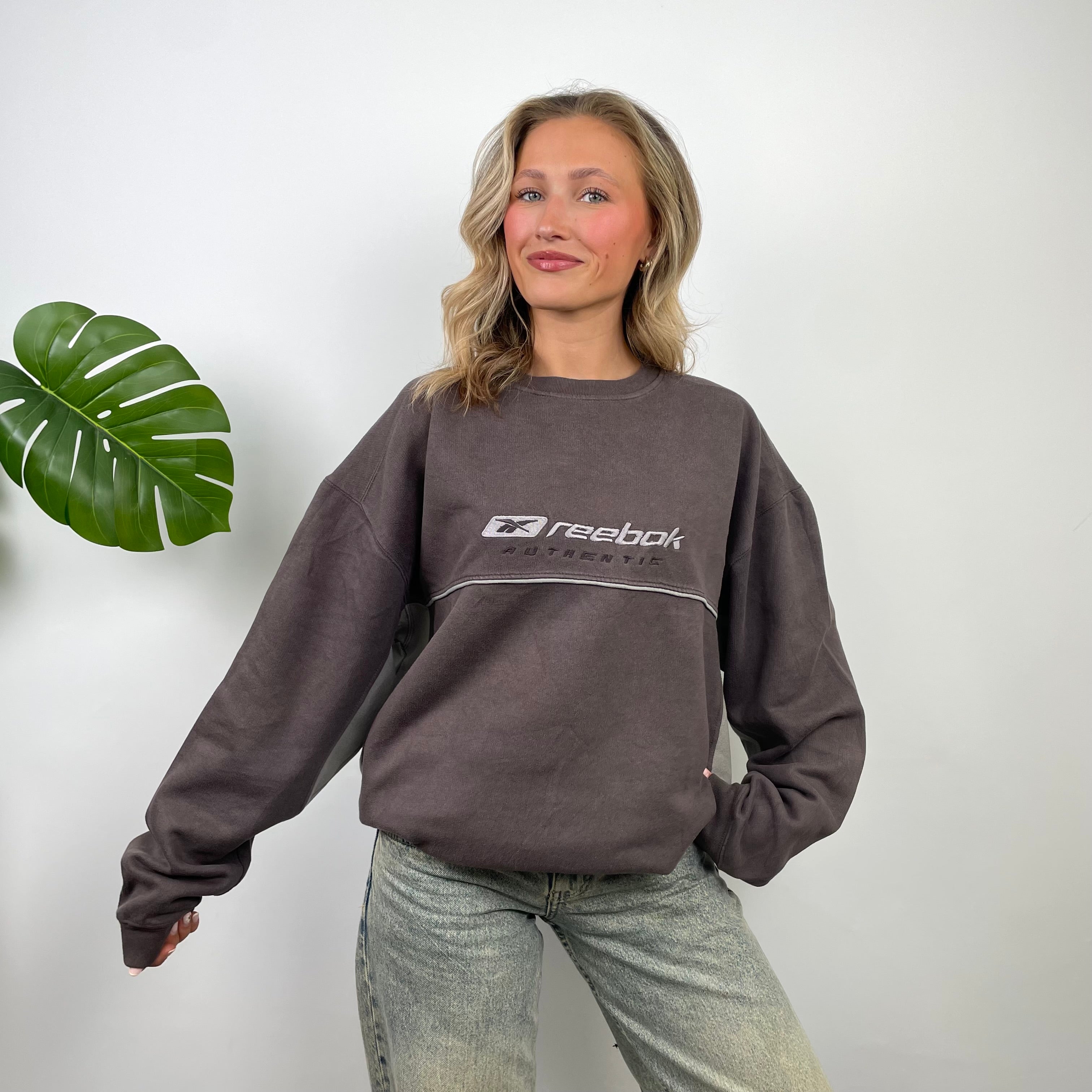 Reebok Authentic Brown Embroidered Spell Out Sweatshirt (L)
