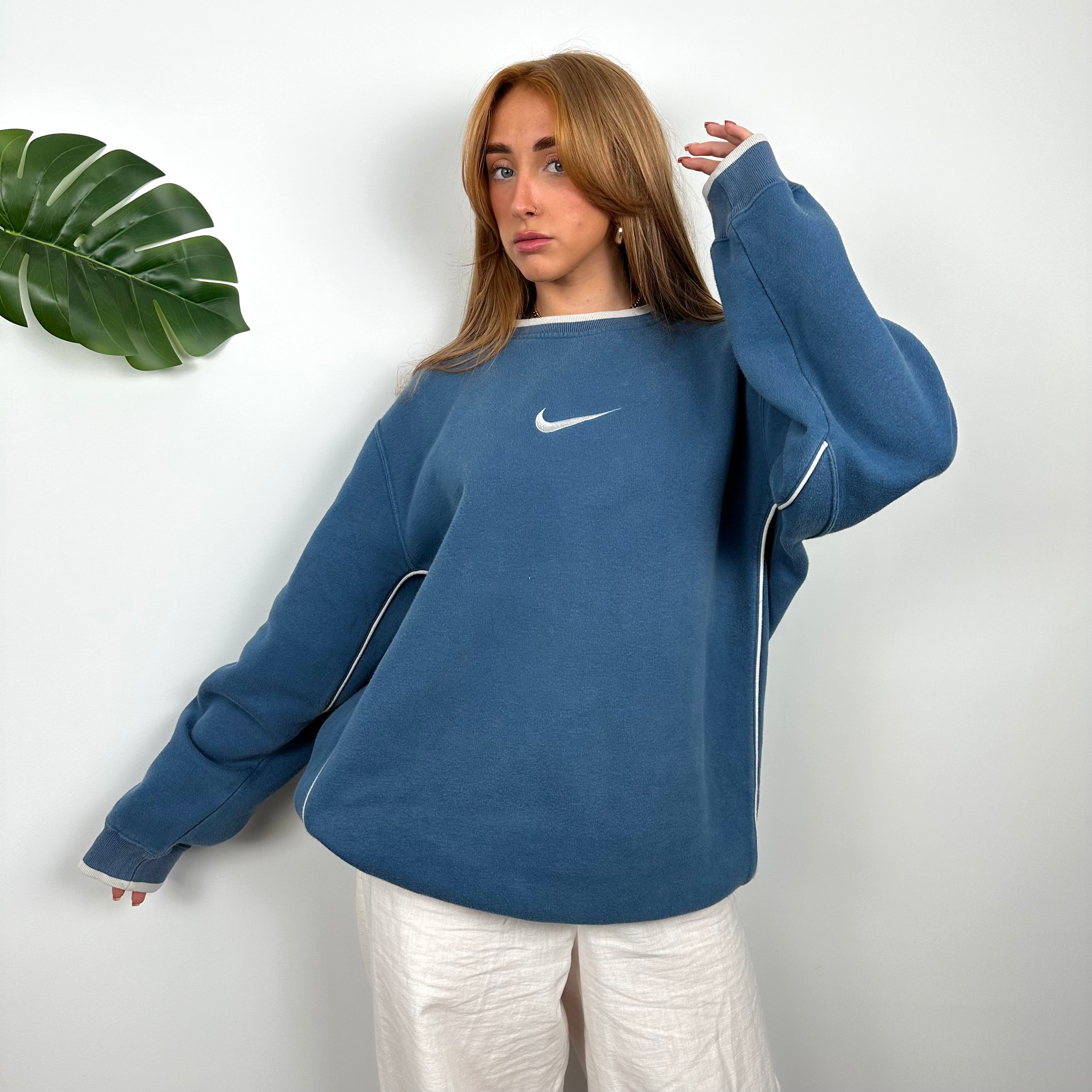 Nike Blue Embroidered Swoosh Sweatshirt (L)