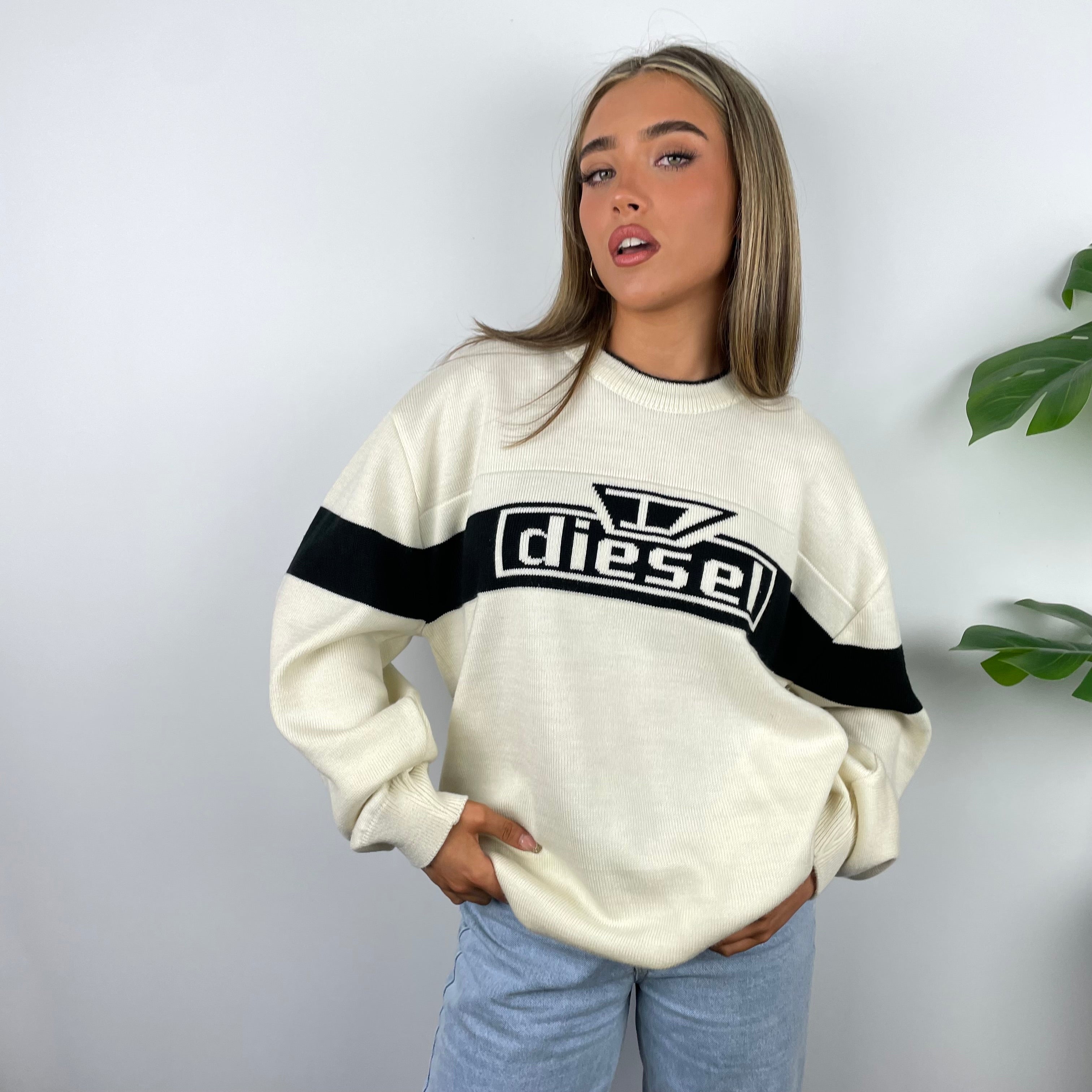 Diesel Cream Spell Out Knitted Sweater (M)