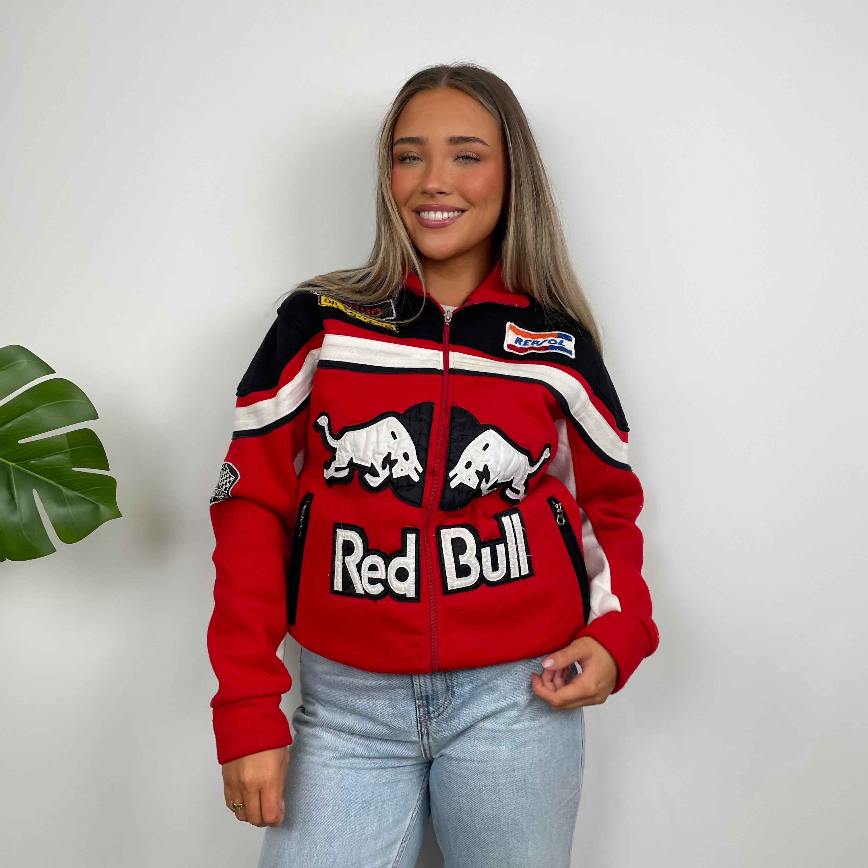 Red Bull Racing Red Embroidered Spell Out Zip Up Jacket (M)