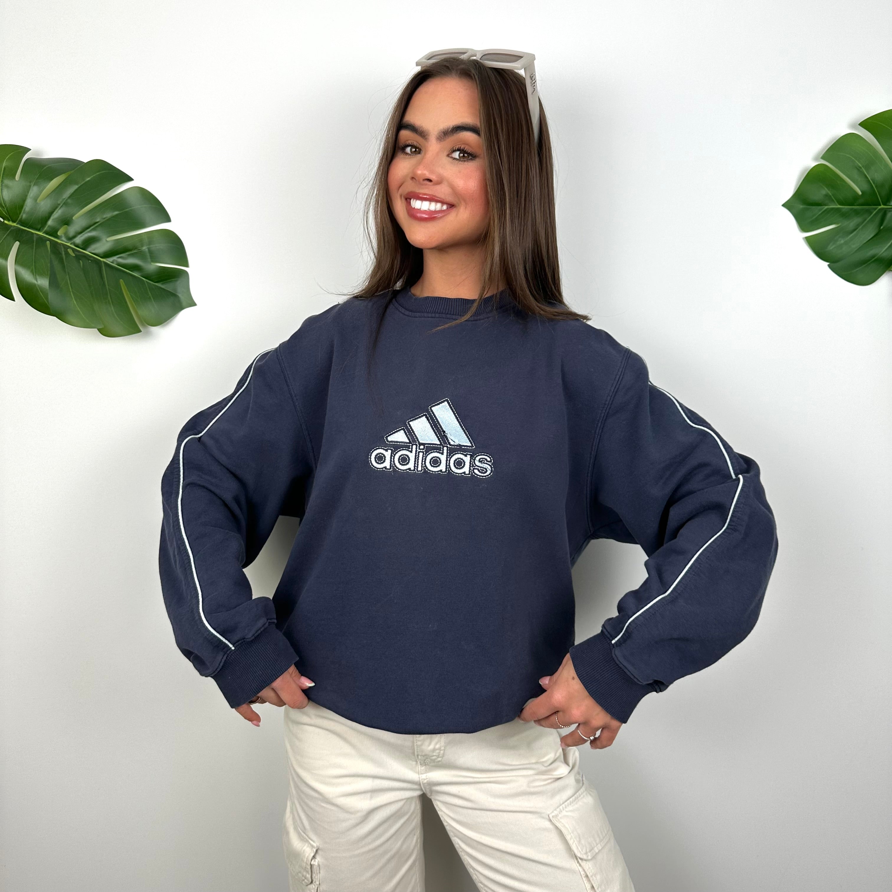 Adidas Navy Embroidered Spell Out Sweatshirt (M)