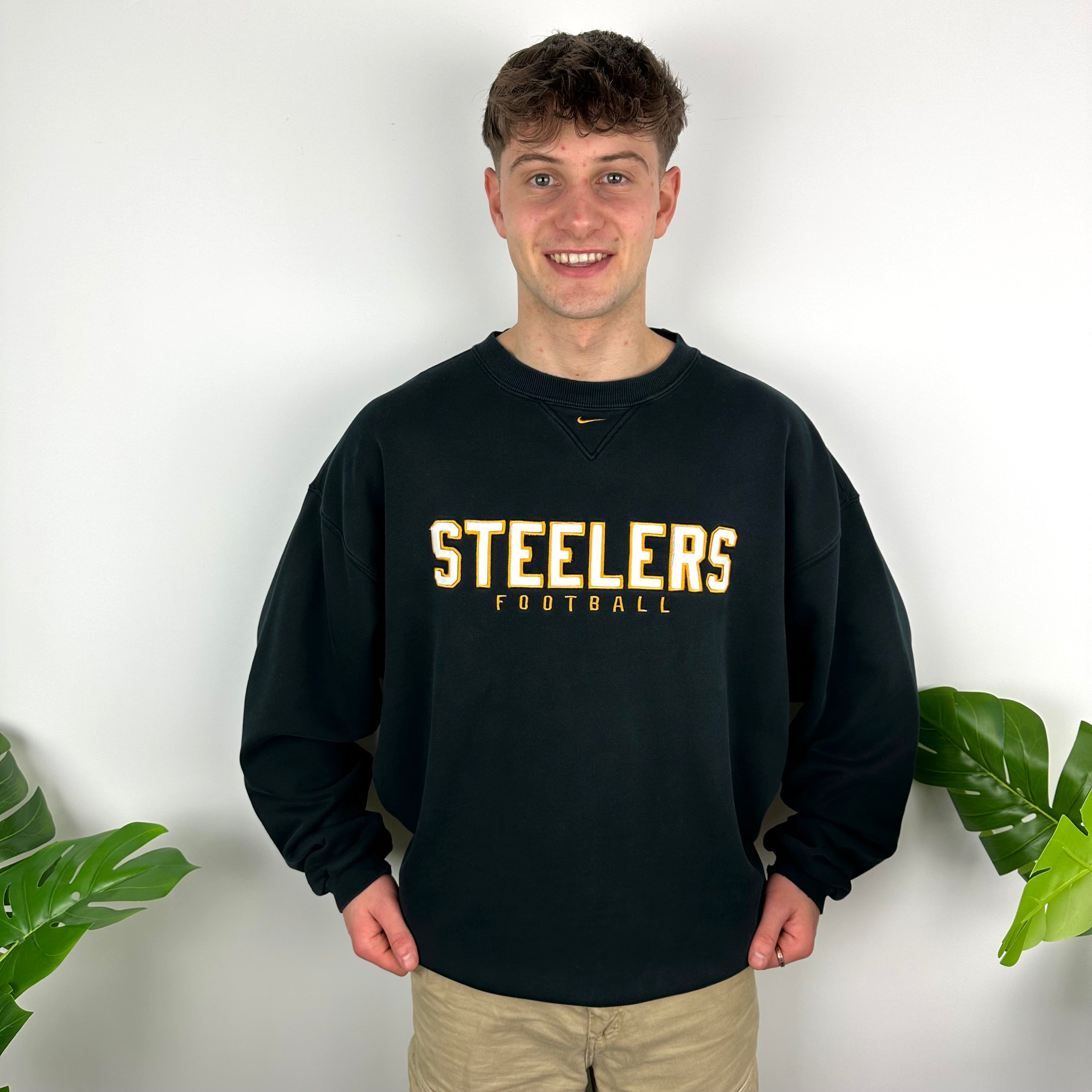 Nike X Pittsburgh Steelers Black Embroidered Spell Out Sweatshirt (XL)