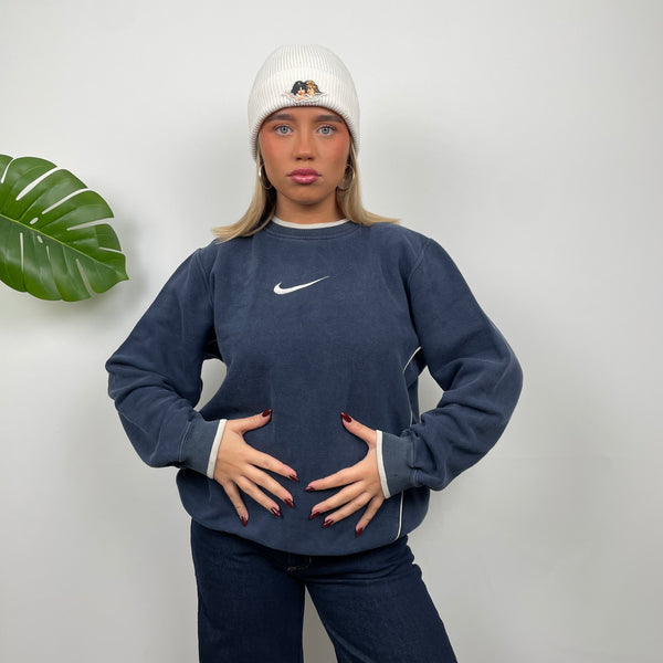 Nike Navy Embroidered Swoosh Sweatshirt (S)