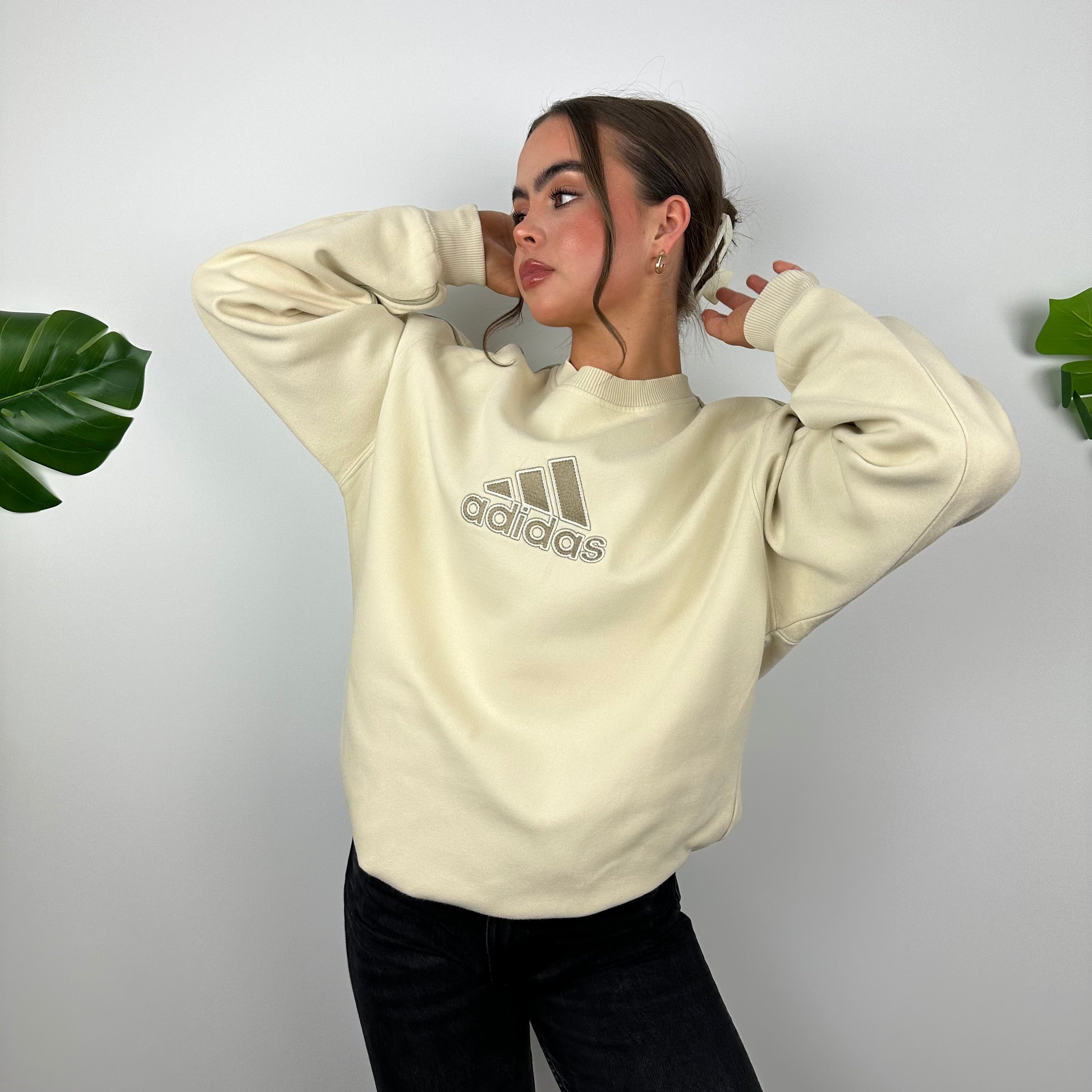 Adidas RARE Cream Embroidered Spell Out Sweatshirt (M)