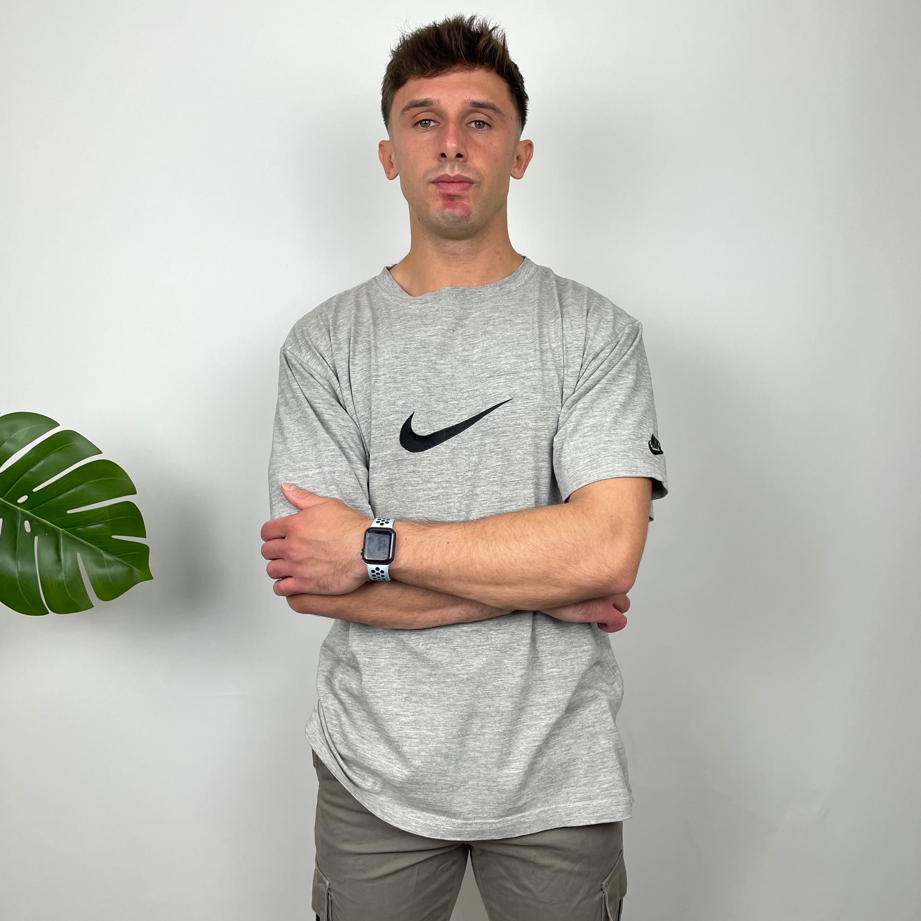 Nike Grey Embroidered Swoosh T Shirt (M)