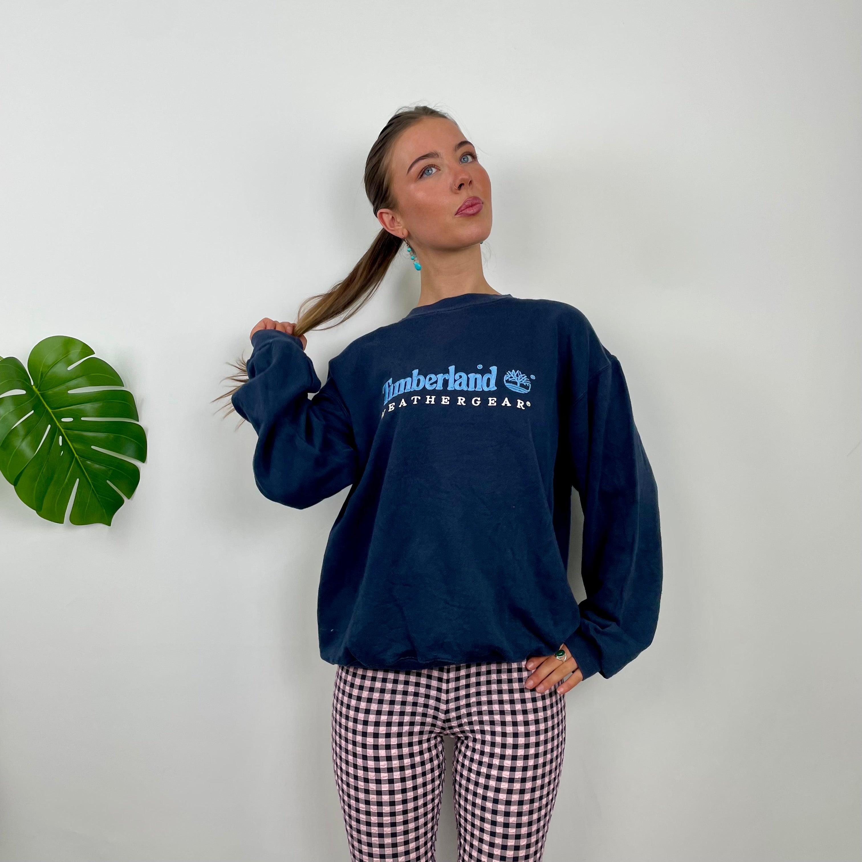 Timberland RARE Blue Embroidered Spell Out Sweatshirt (M)