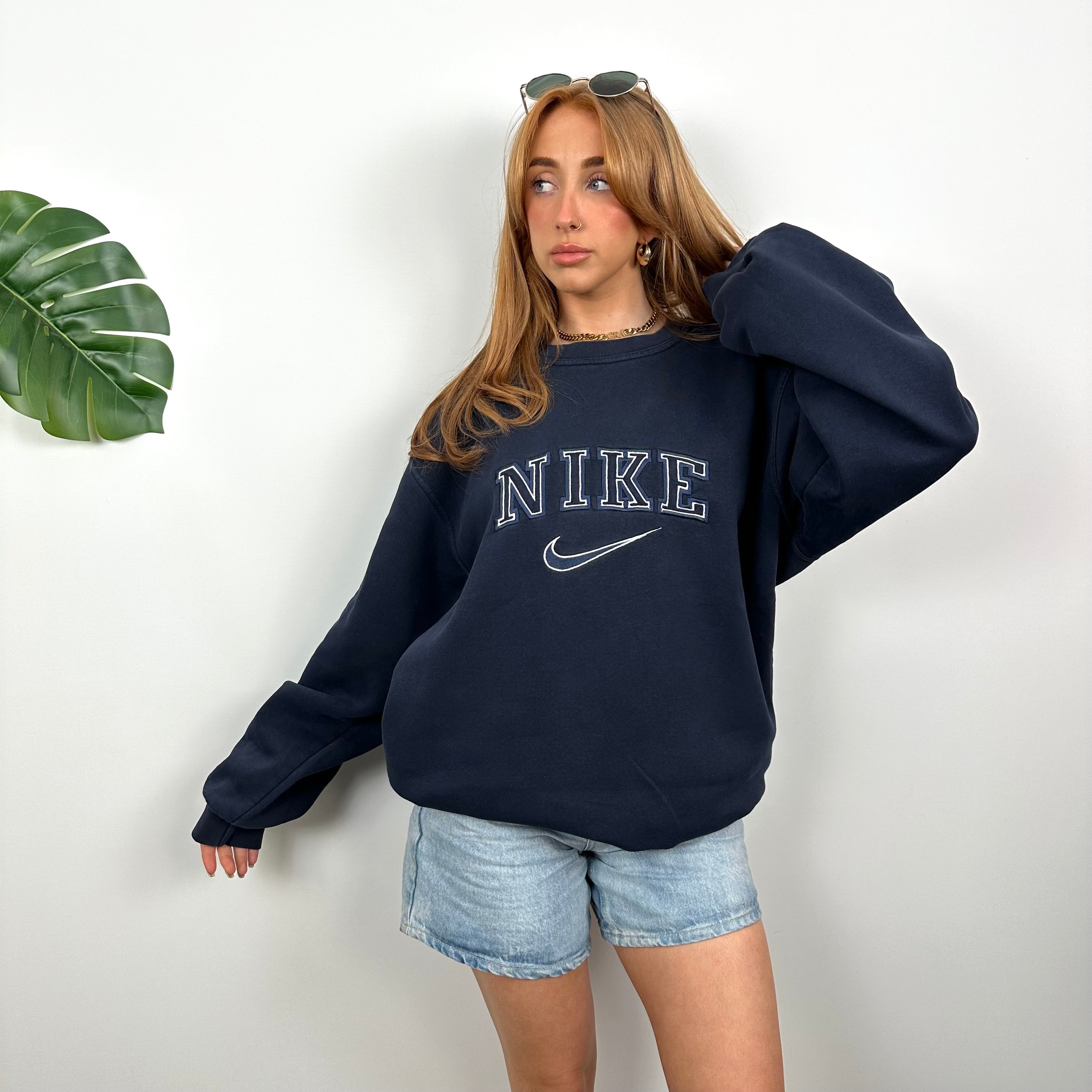 Nike Navy Embroidered Spell Out Sweatshirt (XL)