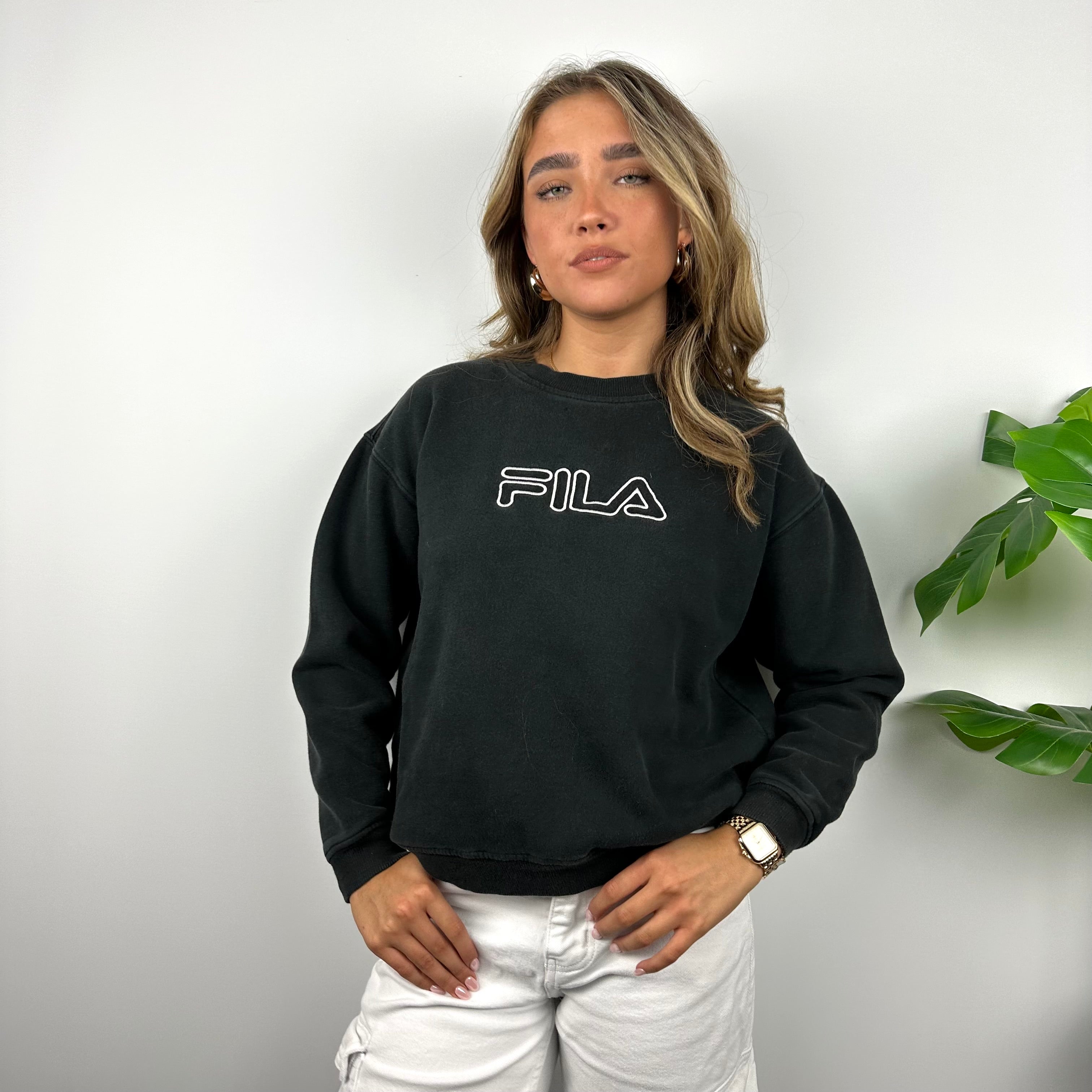 FILA Black Embroidered Spell Out Sweatshirt (XS)