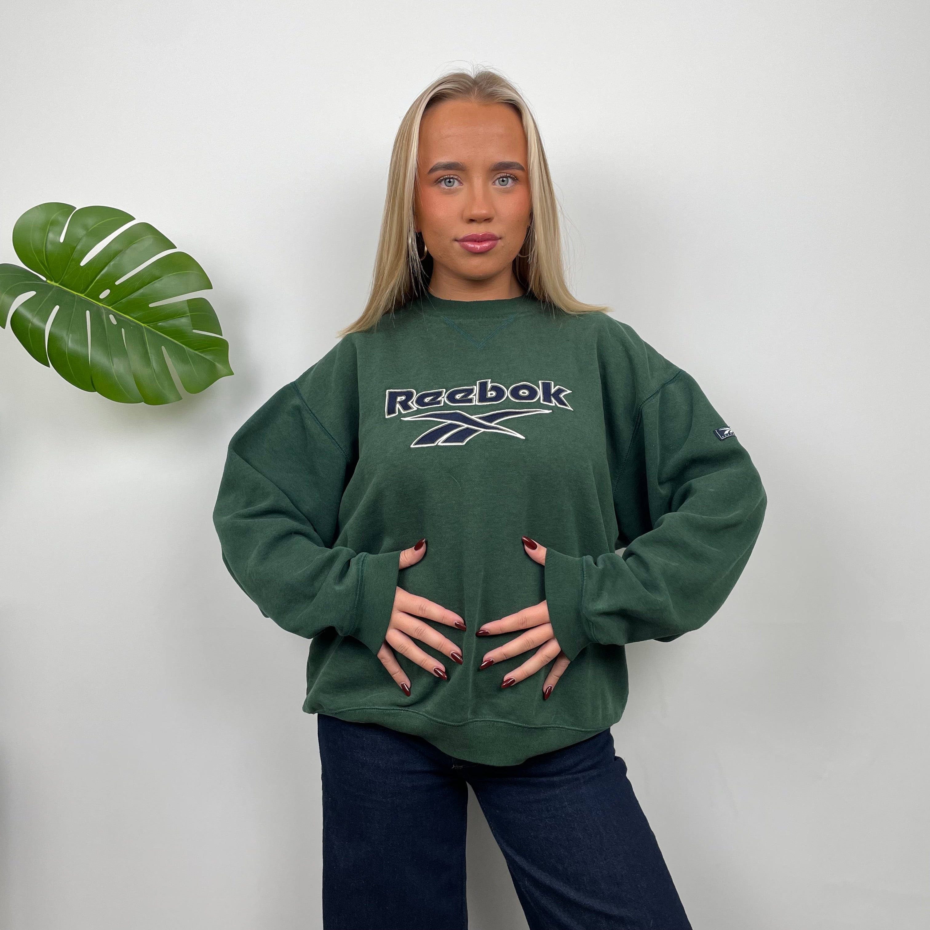 Reebok RARE Green Embroidered Spell Out Sweatshirt (M)