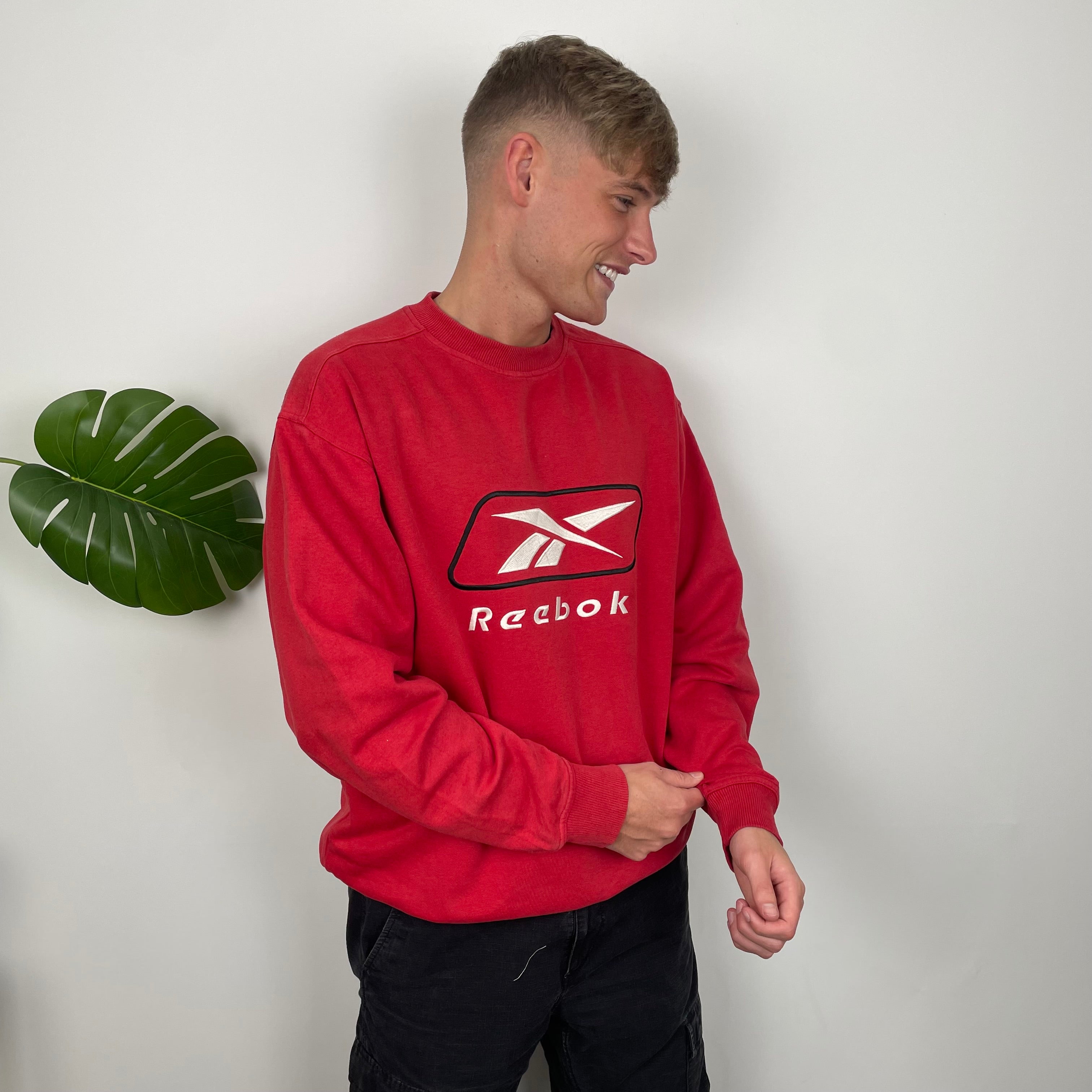 Reebok Red Embroidered Spell Out Sweatshirt (XL)