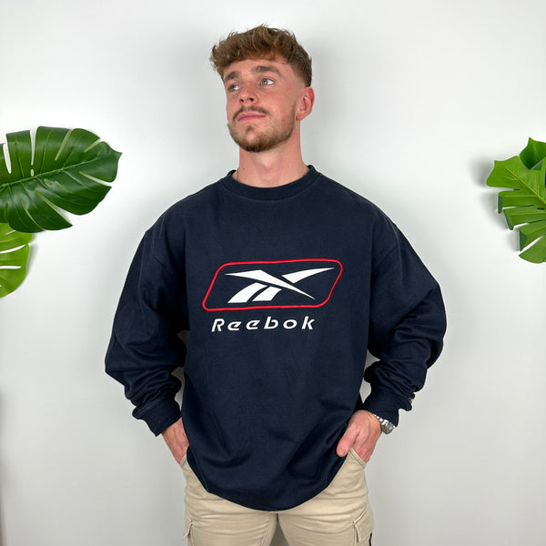 Reebok Navy Embroidered Spell Out Sweatshirt (L)