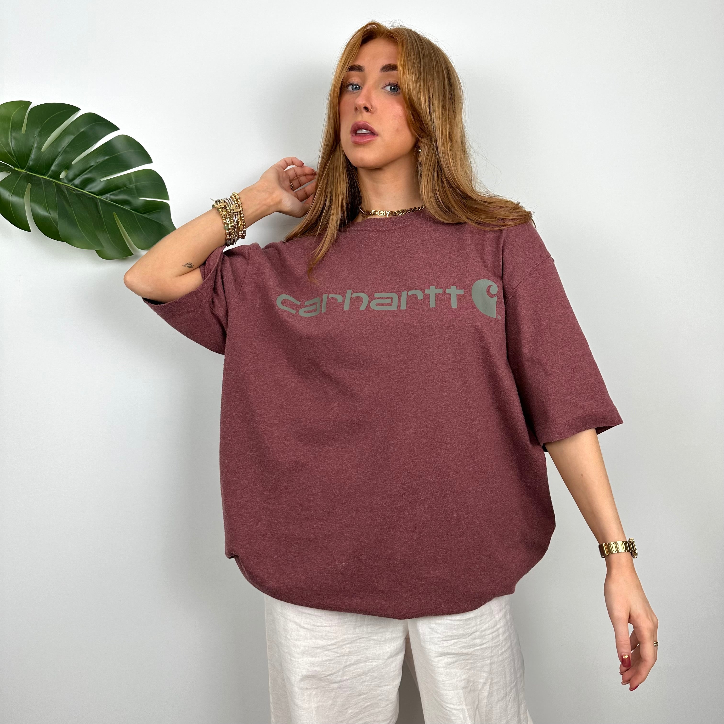 Carhartt RARE Maroon Spell Out T Shirt (L)