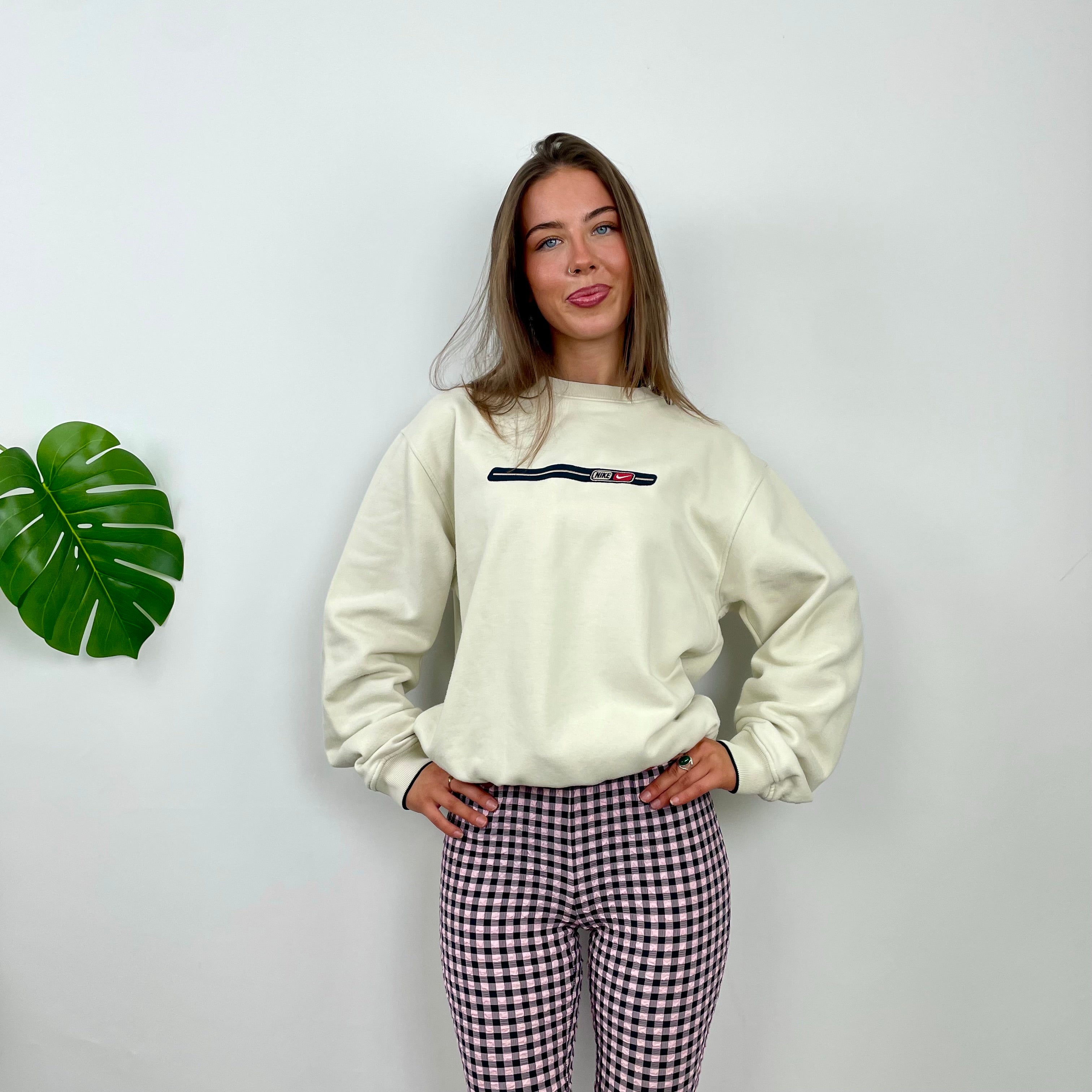 Nike White Embroidered Swoosh Sweatshirt (L)