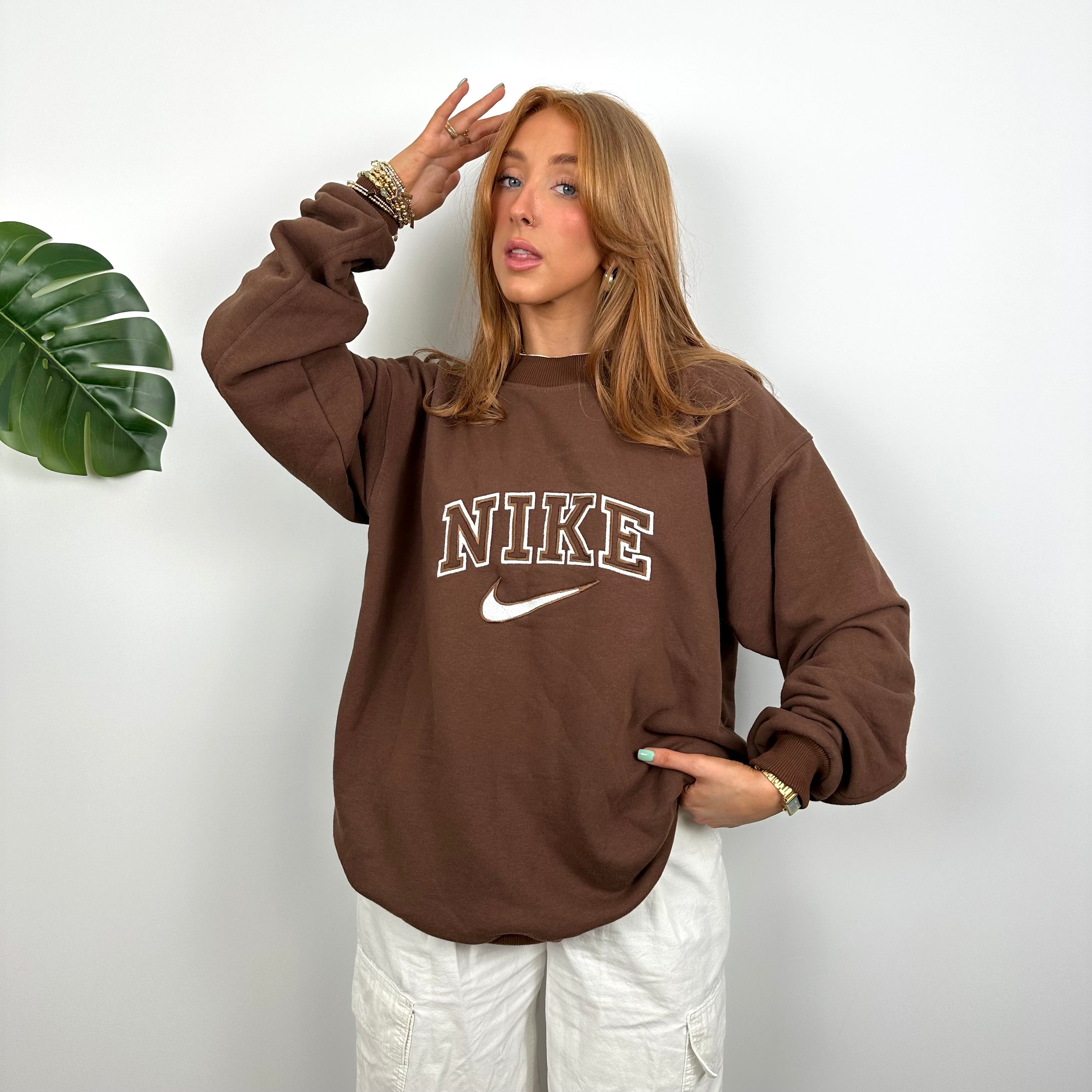 Nike Brown Embroidered Spell Out Sweatshirt (M)