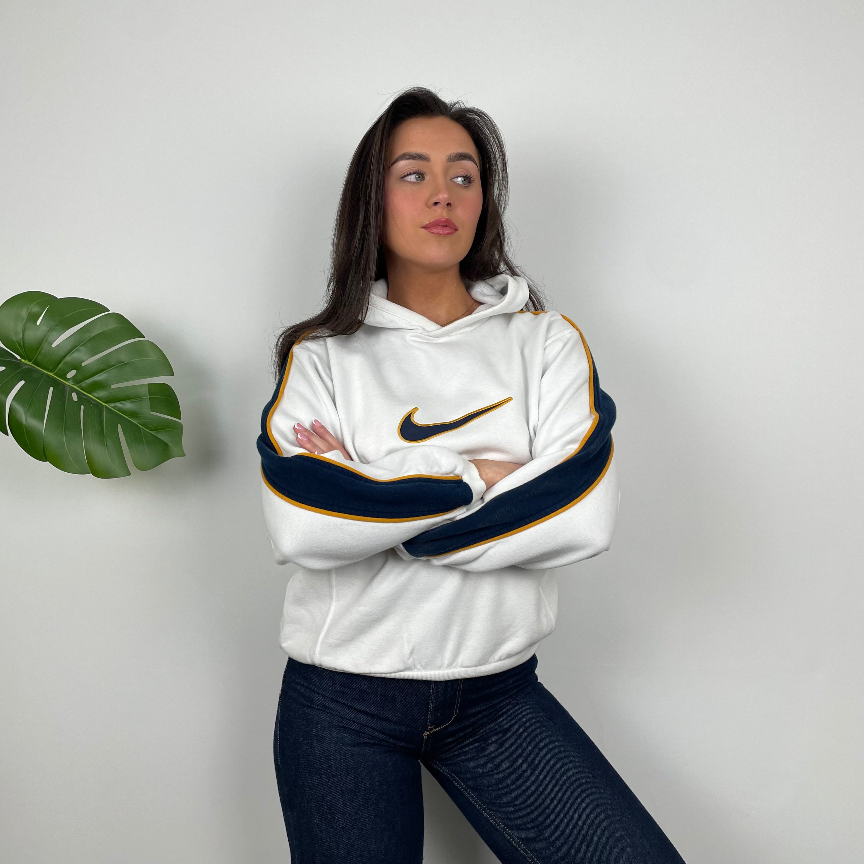 Nike White Embroidered Swoosh Hoodie (XS)