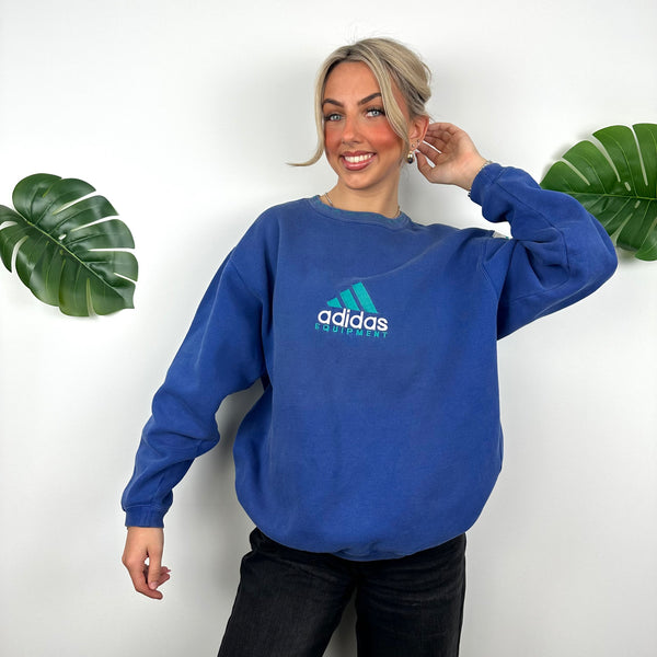 Adidas Equipment Blue Embroidered Spell Out Sweatshirt (M)