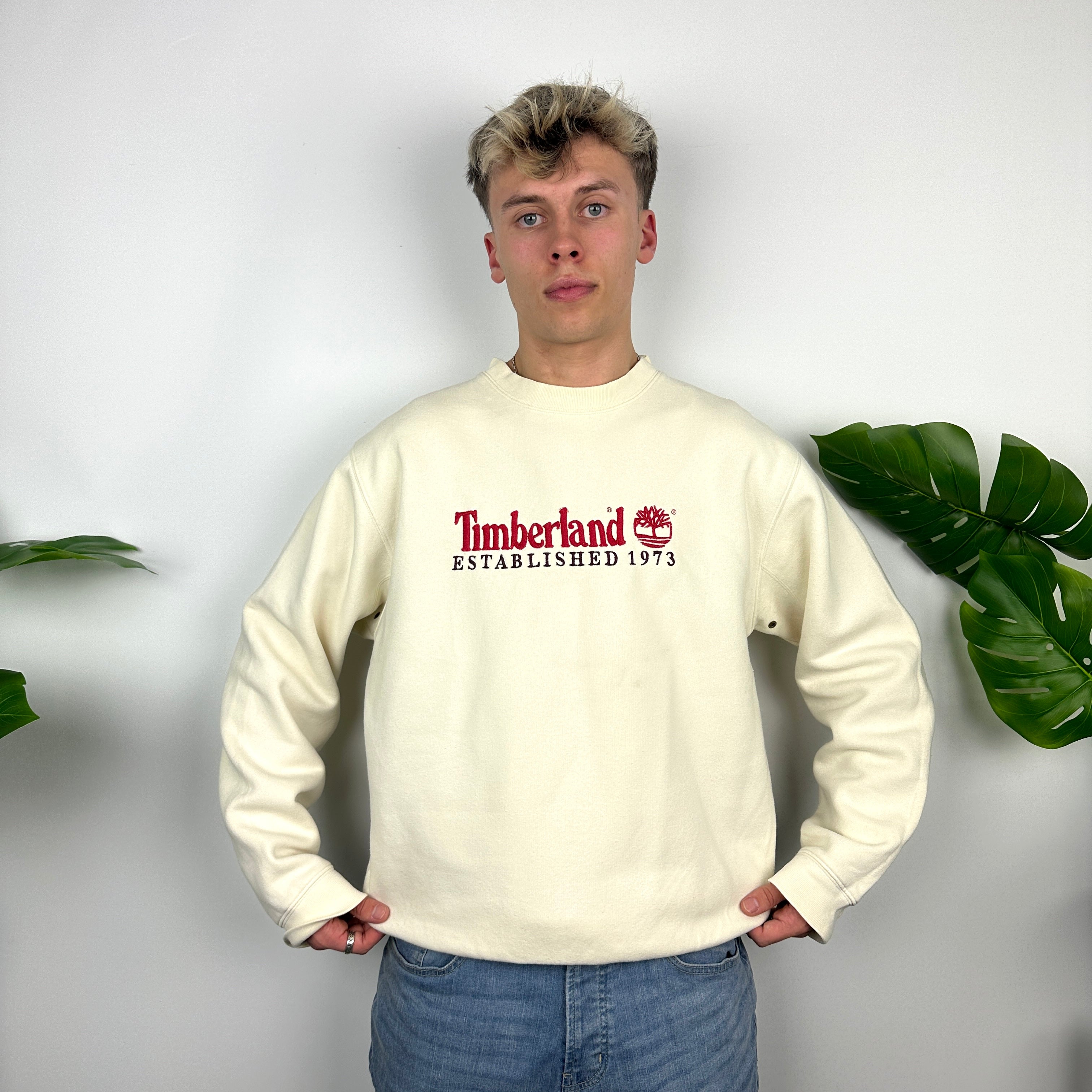 Timberland Cream Embroidered Spell Out Sweatshirt (M)