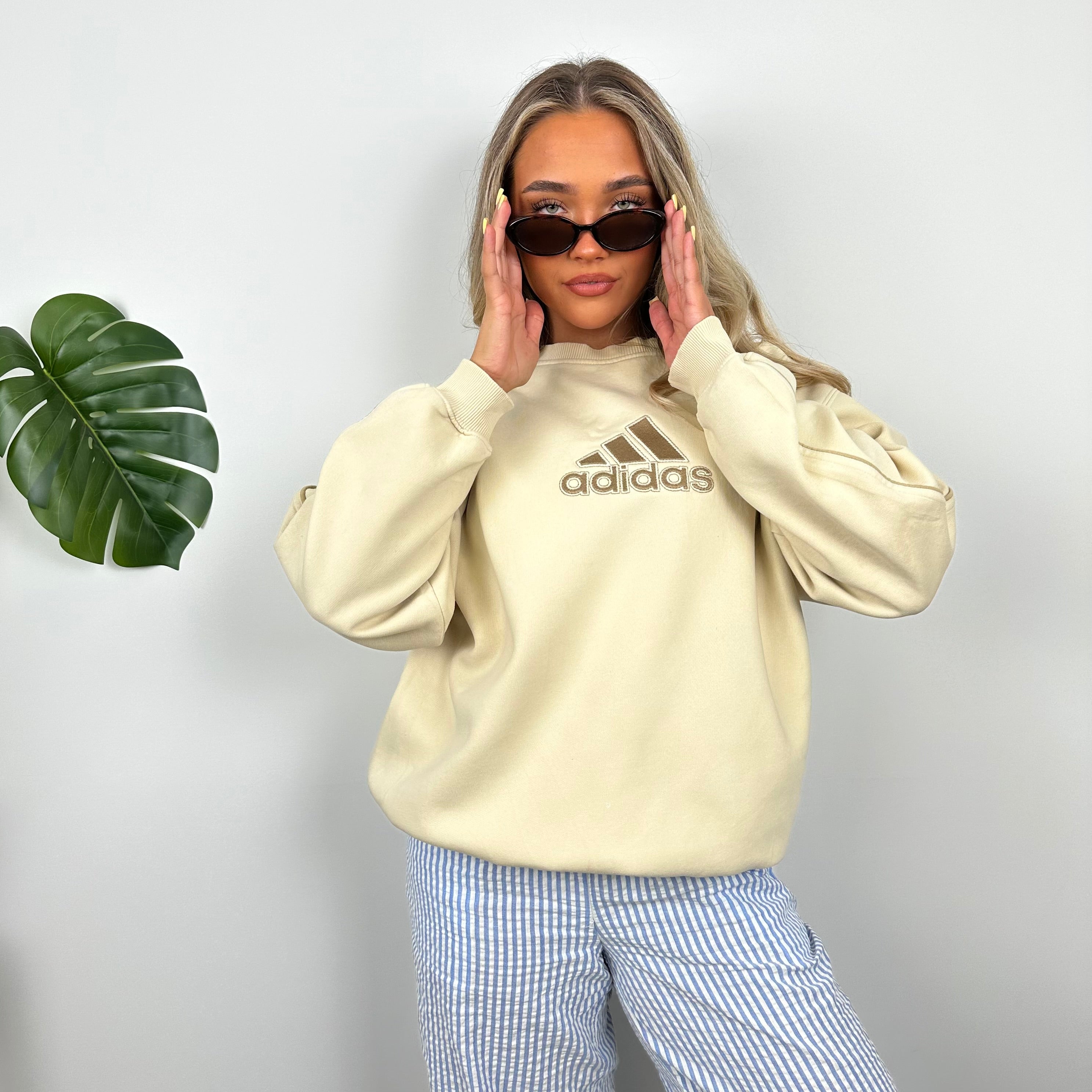 Adidas Cream Embroidered Spell Out Sweatshirt (M)