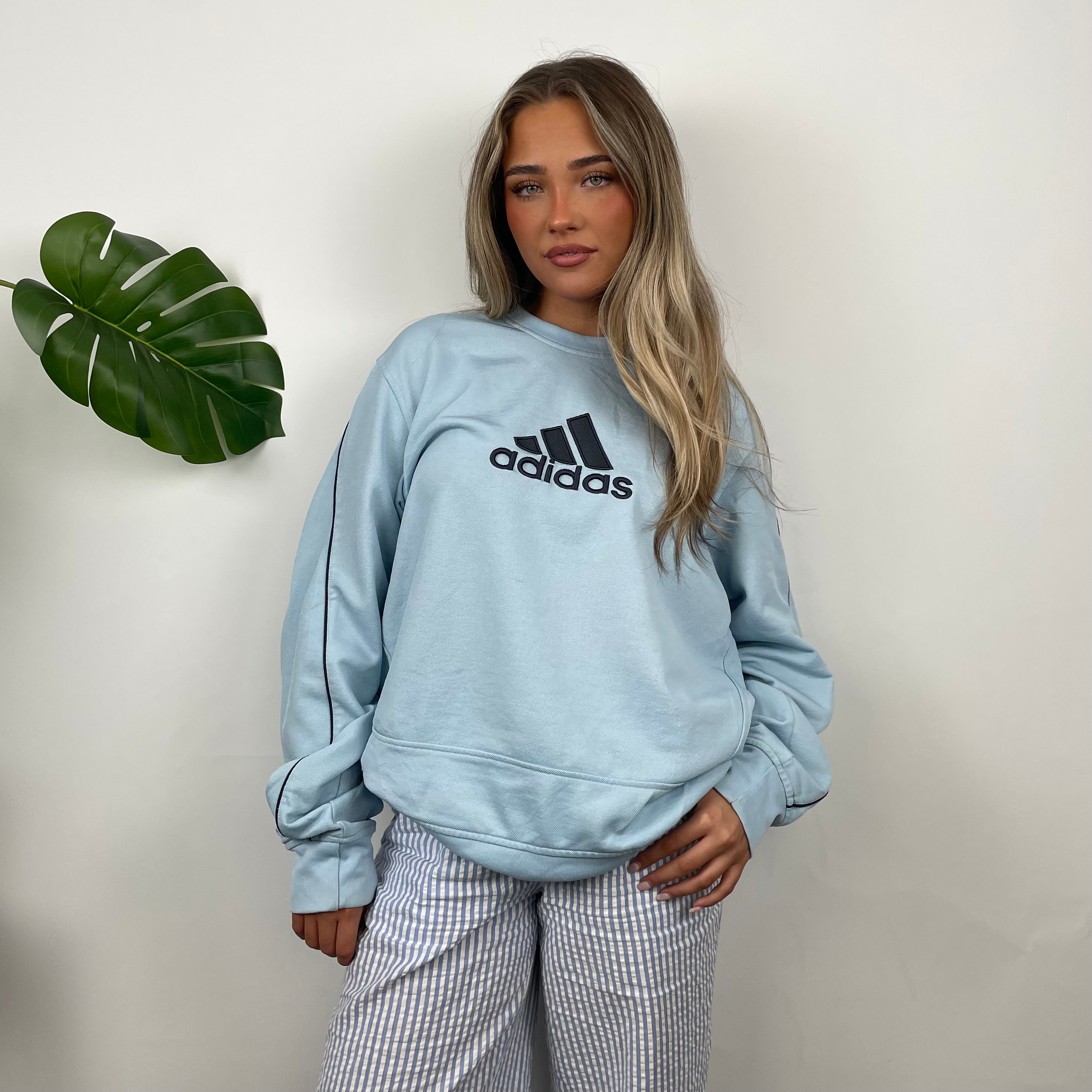 Adidas Baby Blue Embroidered Spell Out Sweatshirt (L)