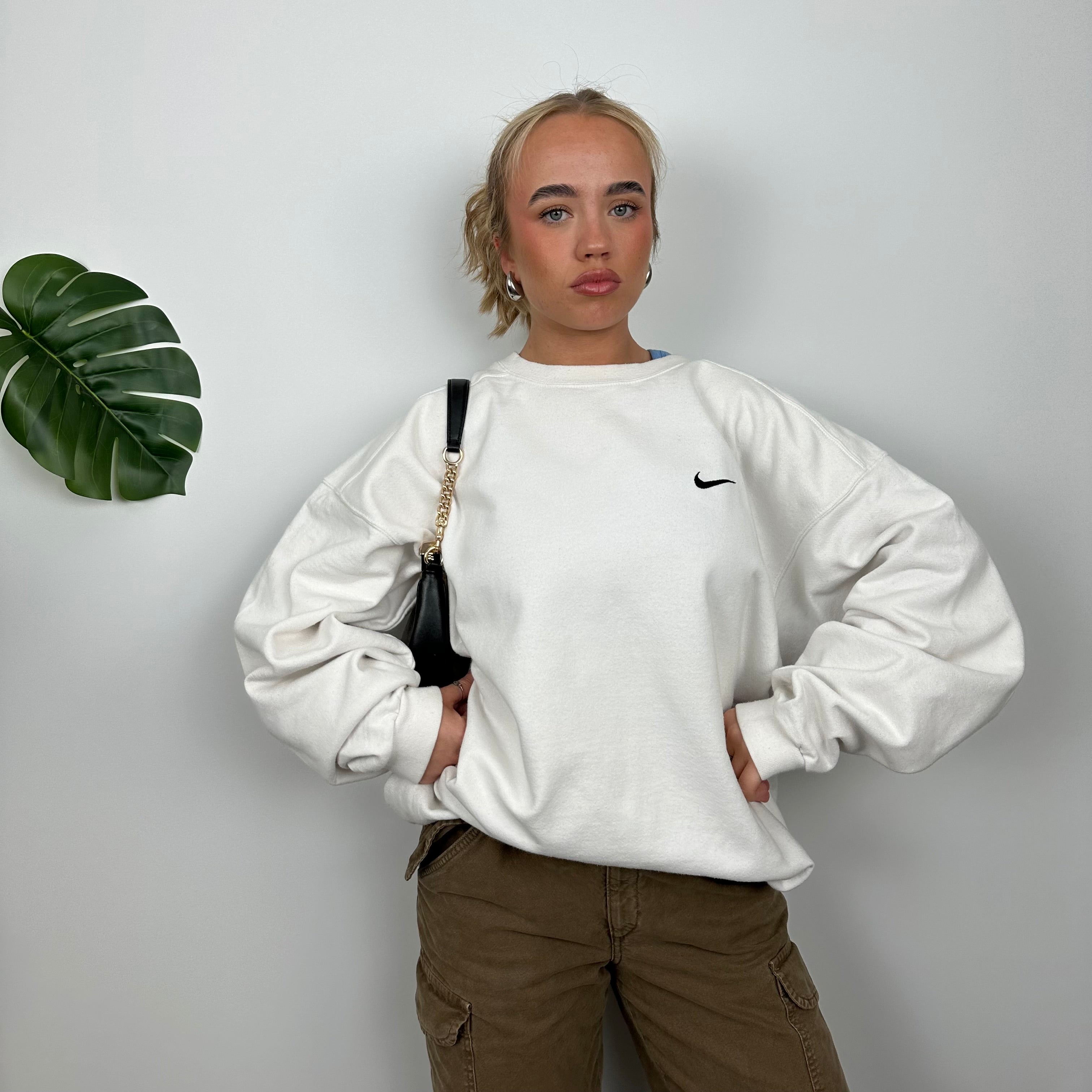 Nike White Embroidered Swoosh Sweatshirt (L)