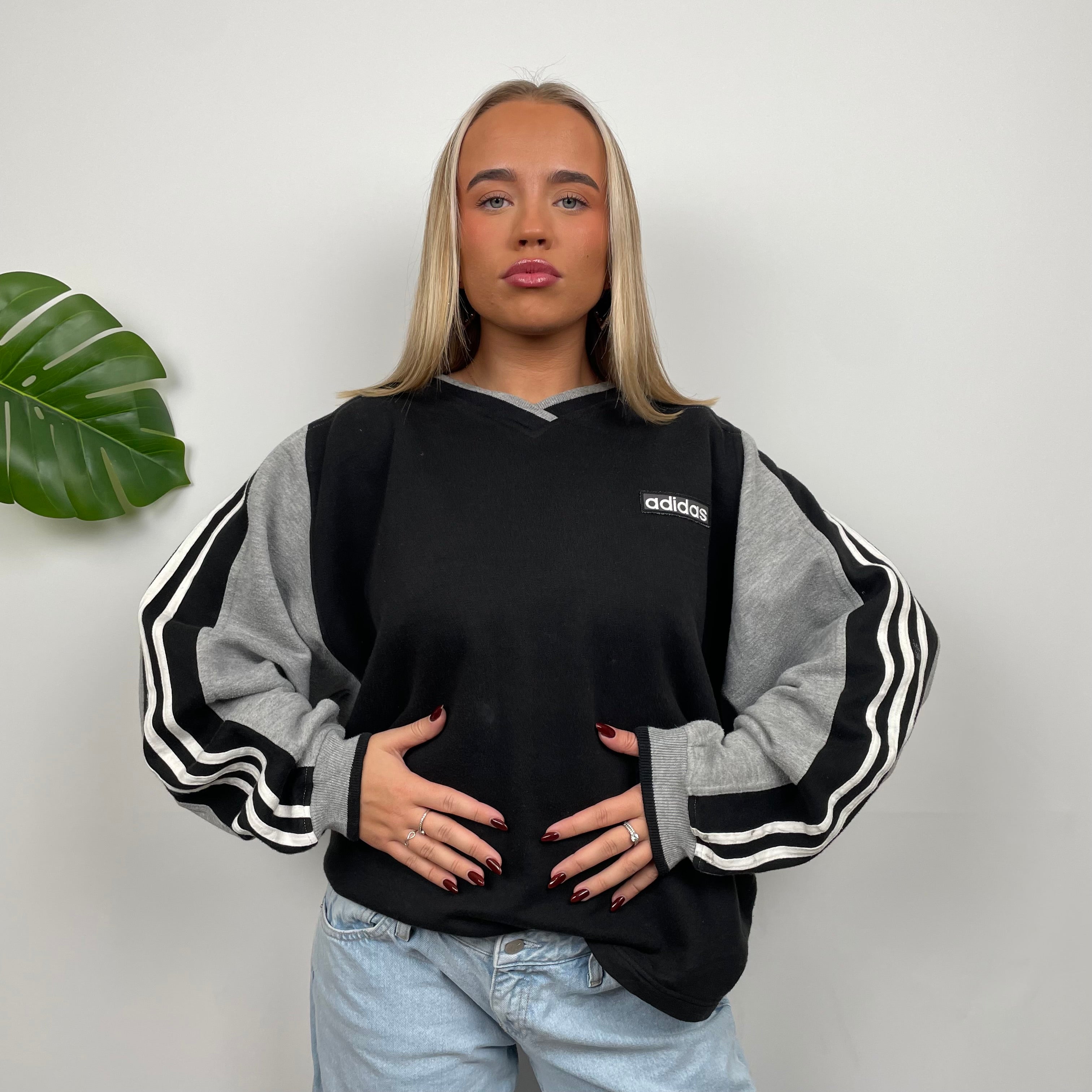 Adidas Black & Grey Embroidered Spell Out Sweatshirt (L)