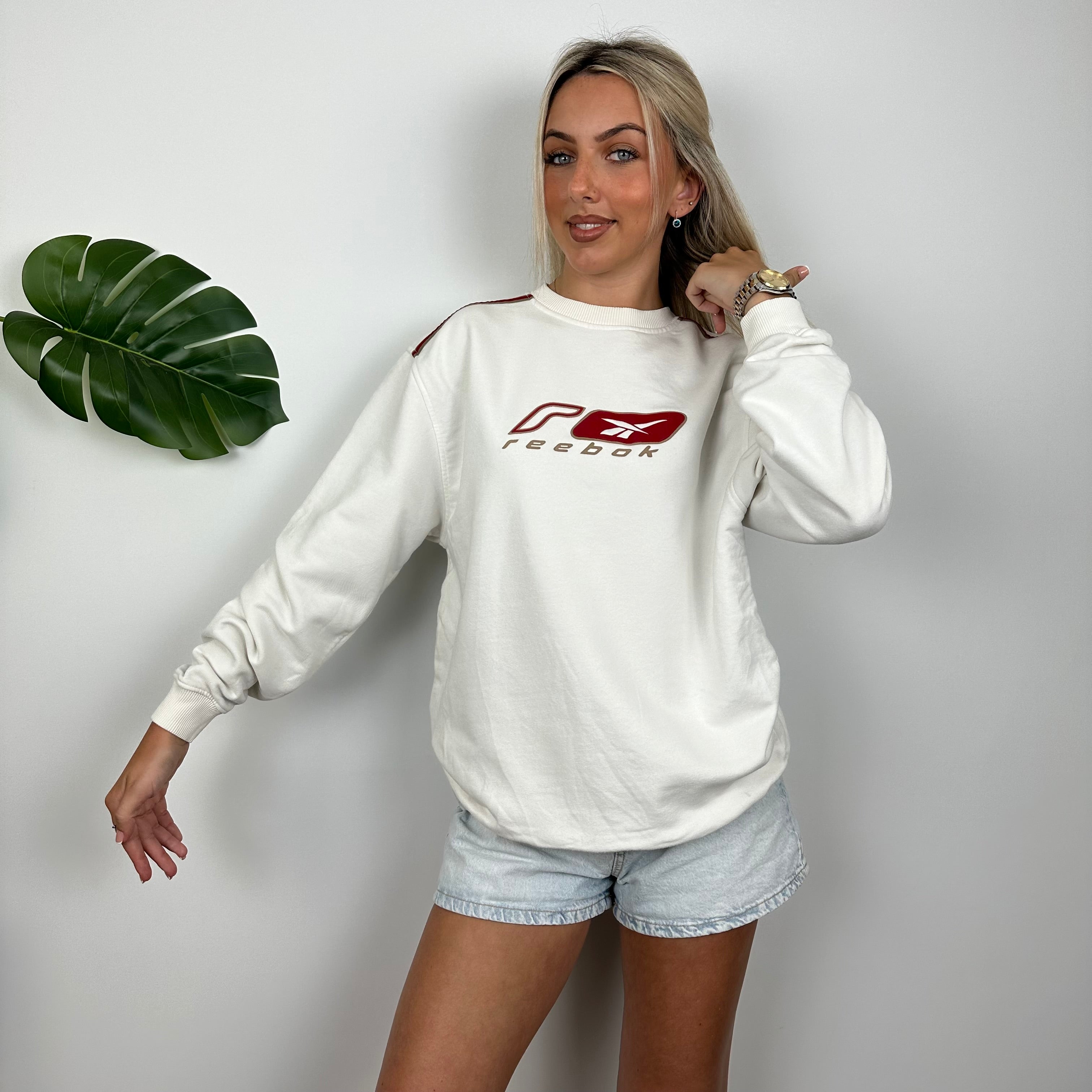 Reebok White Embroidered Spell Out Sweatshirt (L)