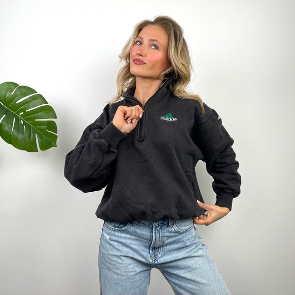 Adidas Equipment RARE Black Embroidered Spell Out Quarter Zip Up (S)