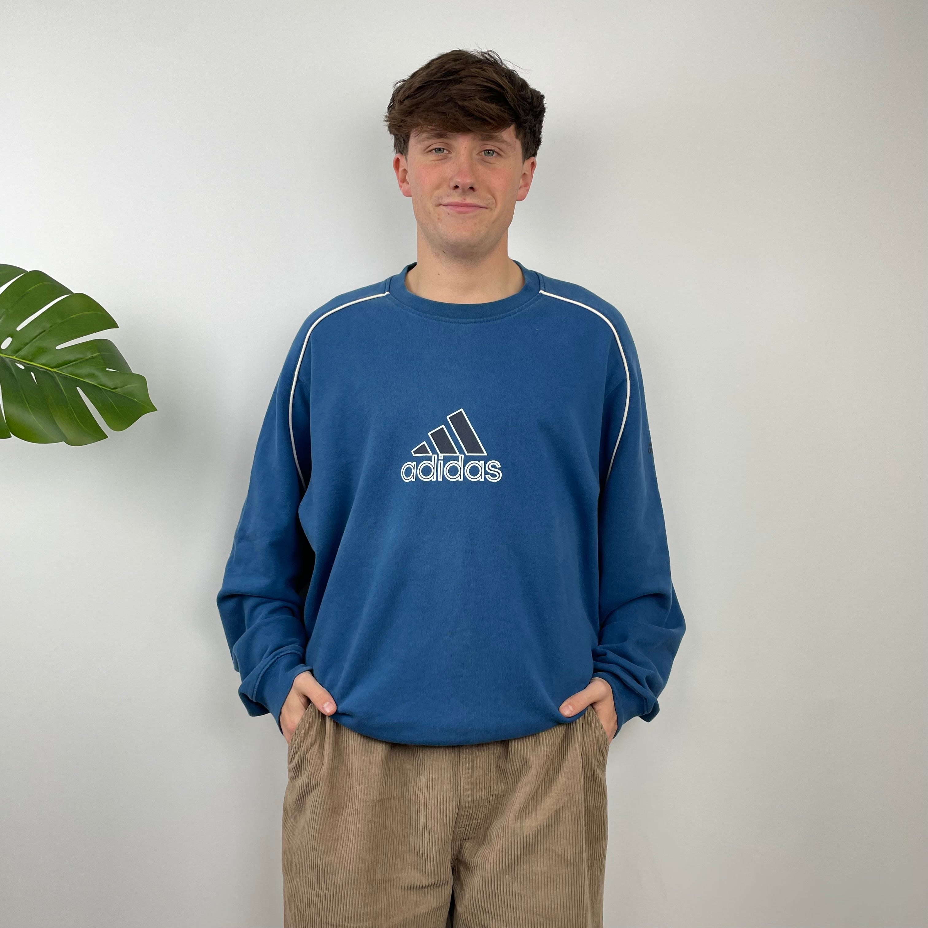 Adidas Blue Embroidered Spell Out Sweatshirt (XL)