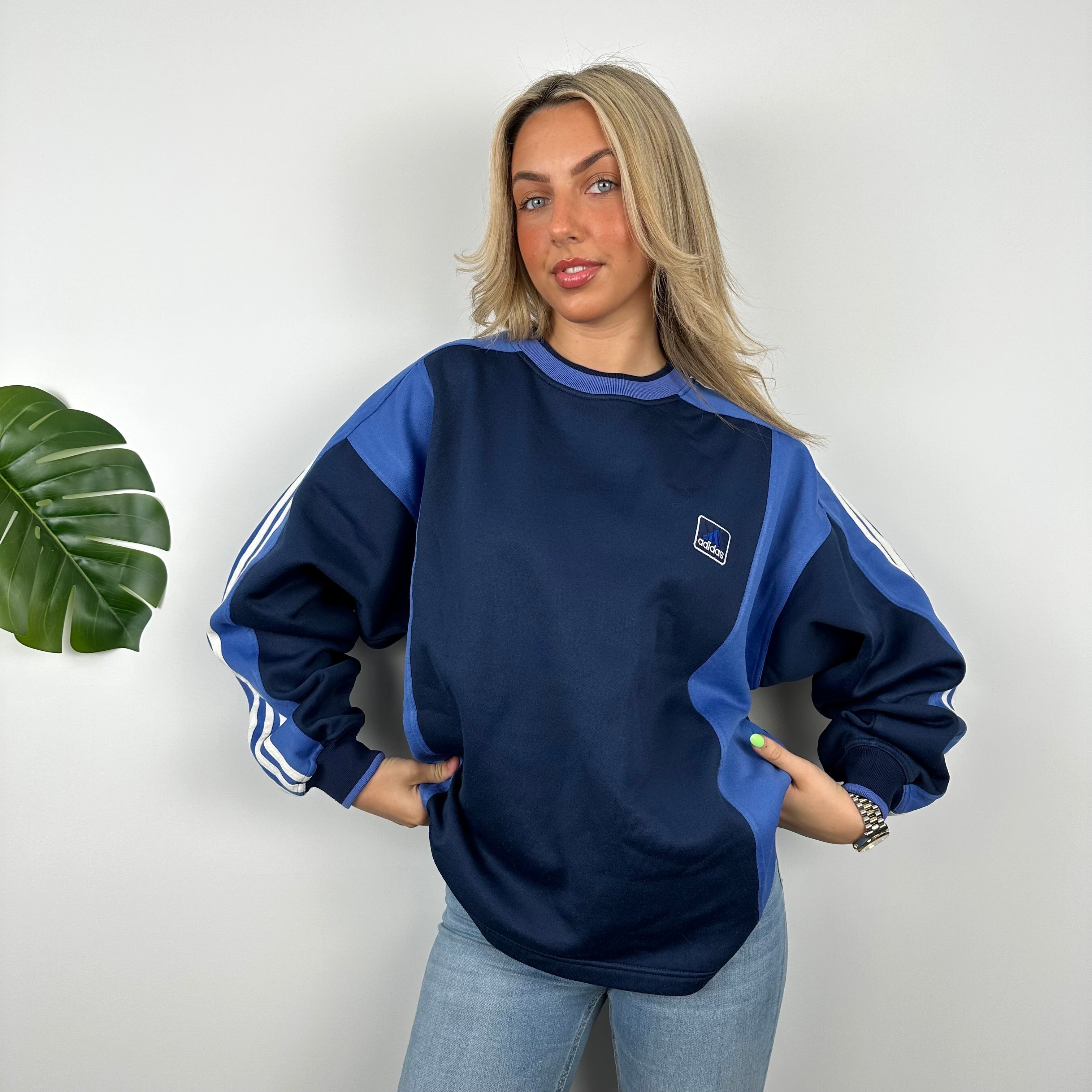 Adidas Blue Embroidered Spell Out Sweatshirt (L)