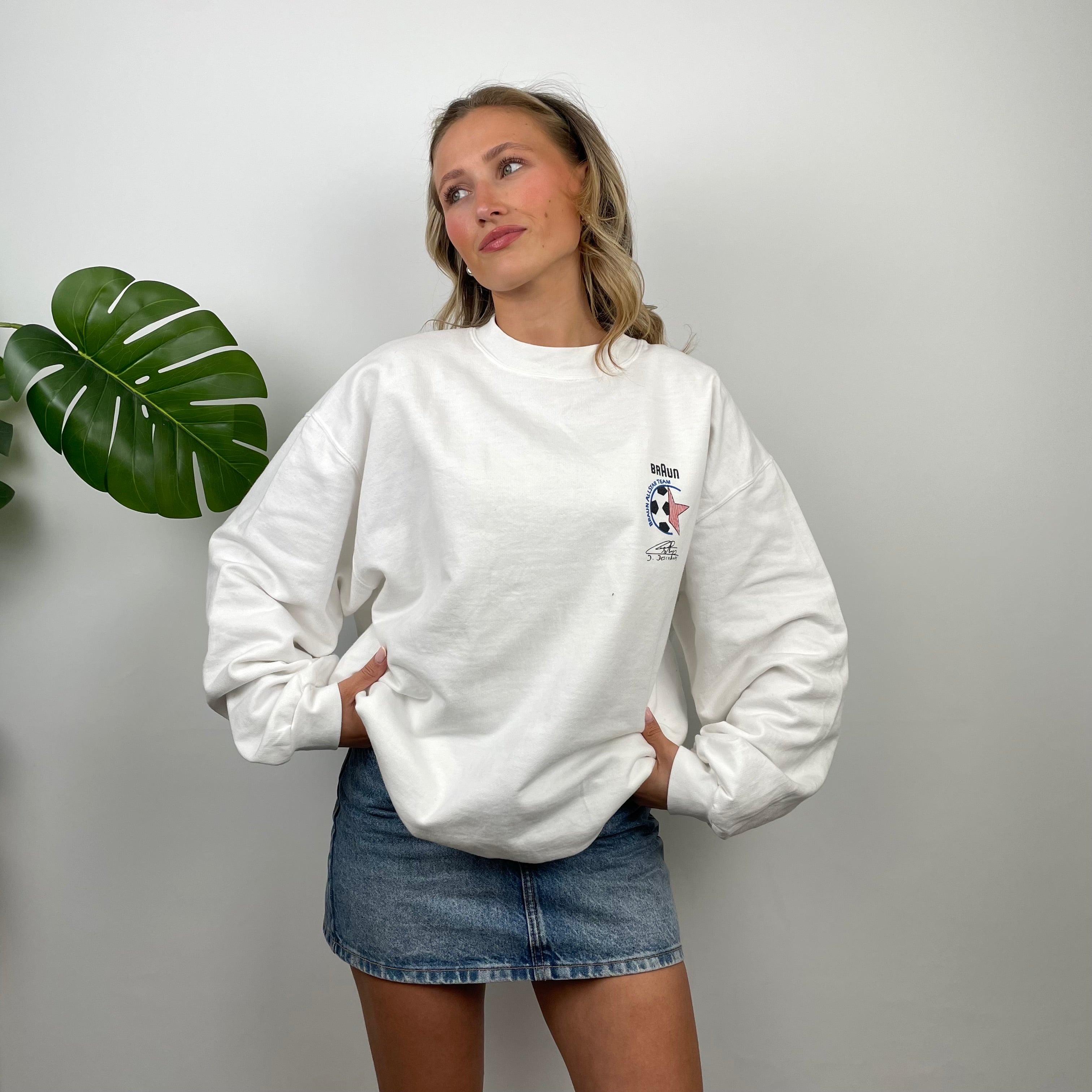 Braun x France 1998 RARE White Embroidered Spell Out Sweatshirt (L)
