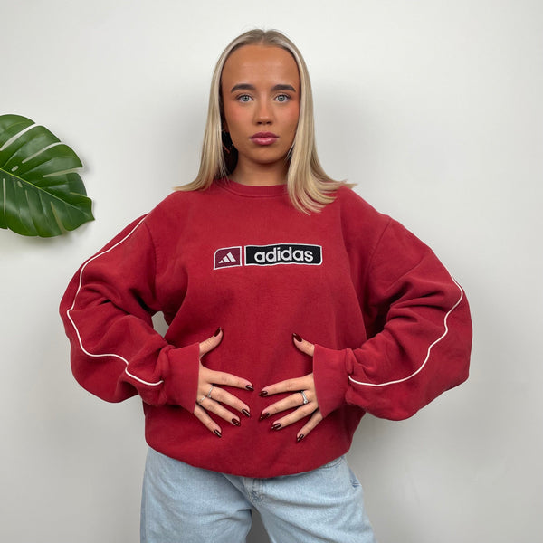 Adidas Red Embroidered Spell Out Sweatshirt (L)