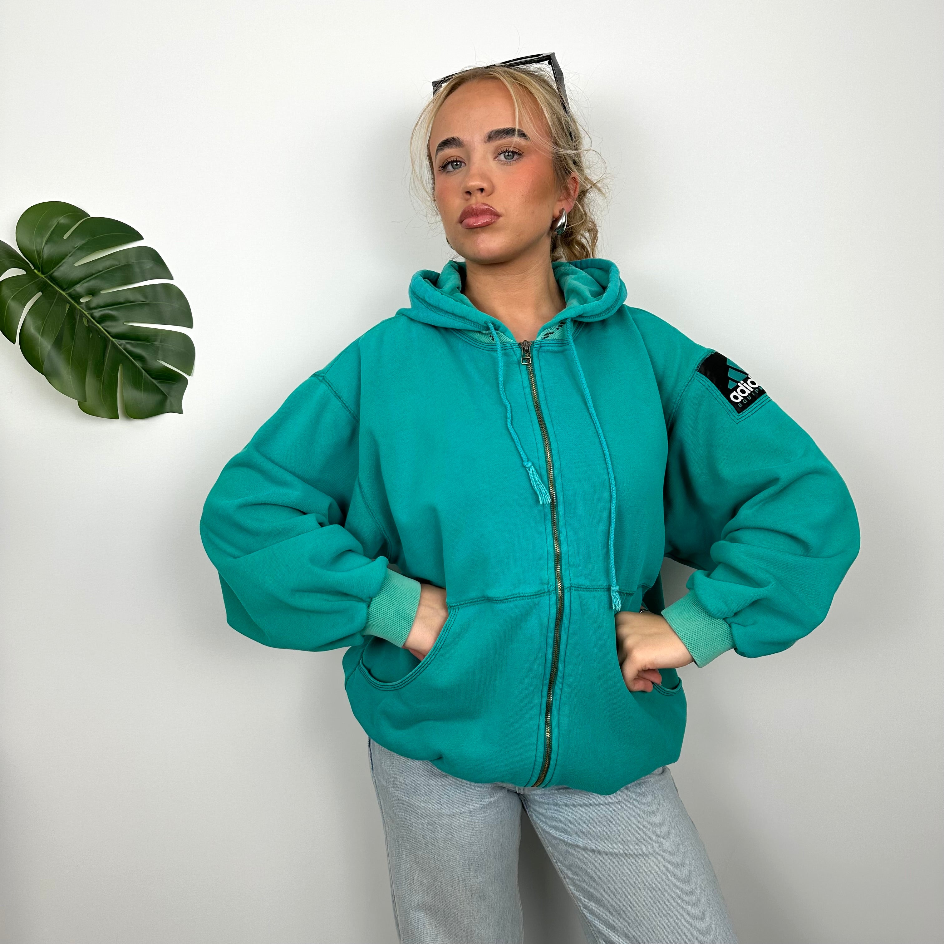 Adidas Equipment EQT RARE Turquoise Embroidered Spell Out Zip Up Hoodie Jacket (L)