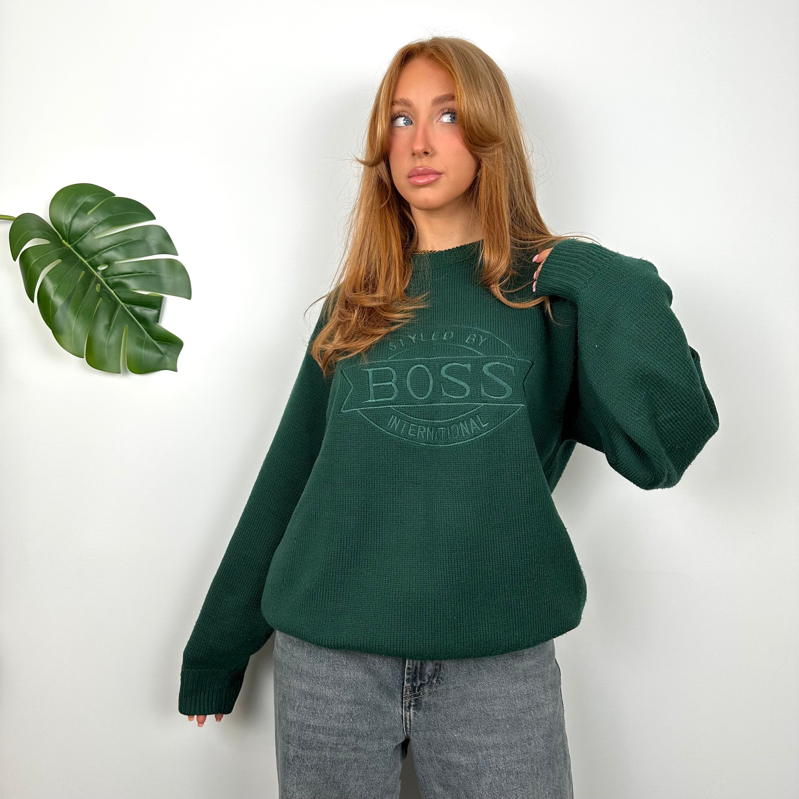 Hugo Boss Green Embroidered Spell Out Knitted Sweater (L)