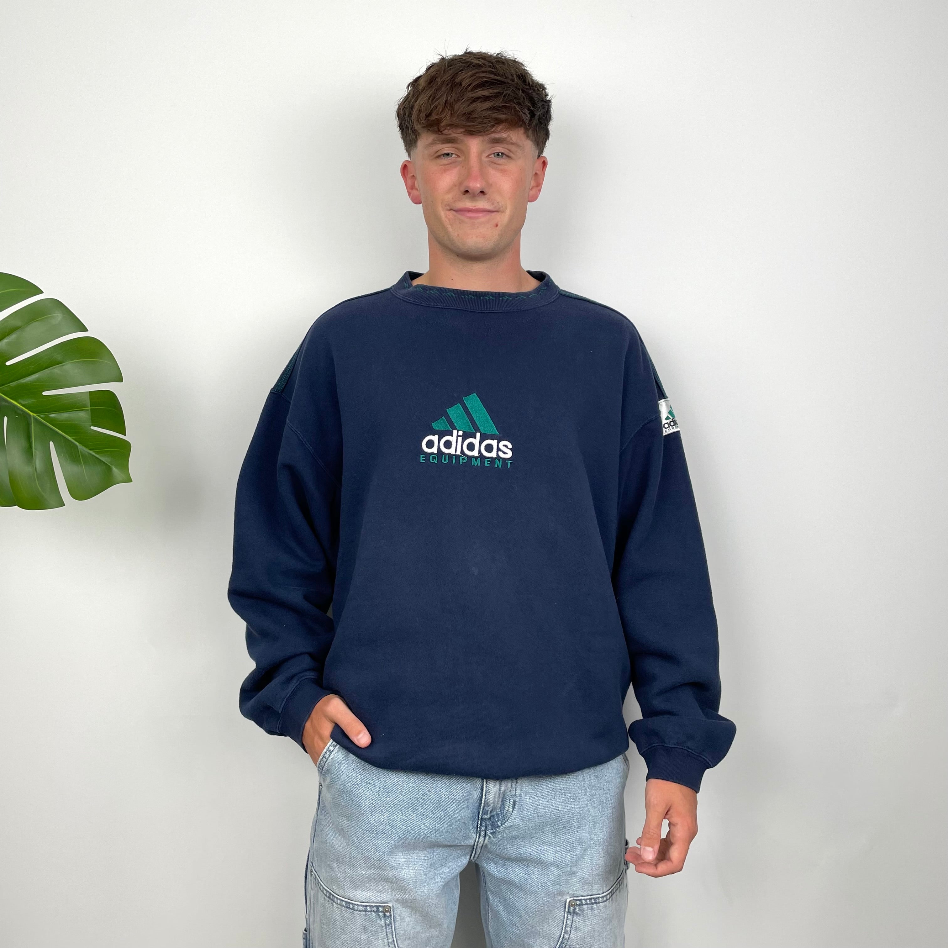 Adidas Equipment Navy Embroidered Spell Out Sweatshirt (XL)