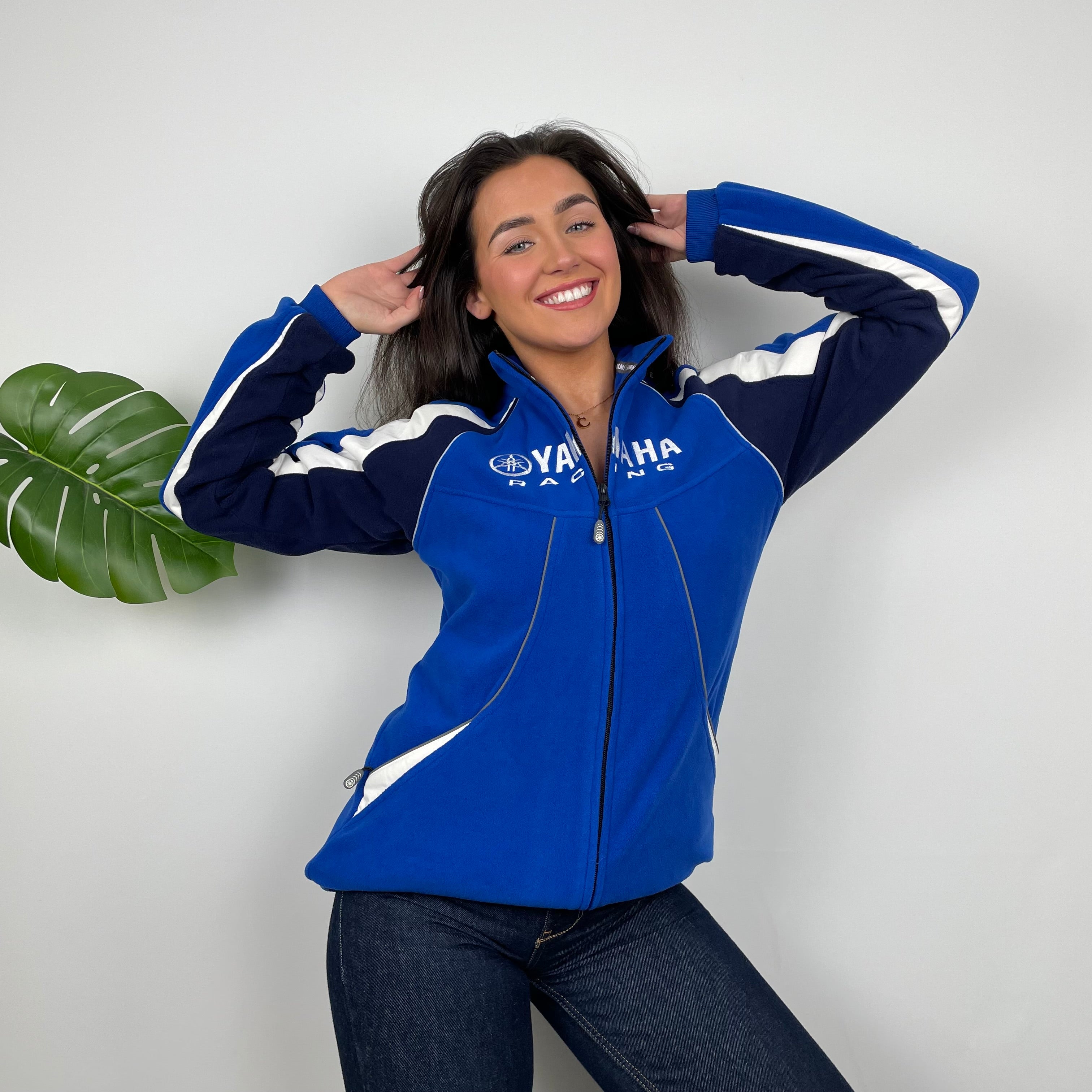 Yamaha Racing Team Blue Embroidered Spell Out Zip Up Hoodie Jacket  (M)